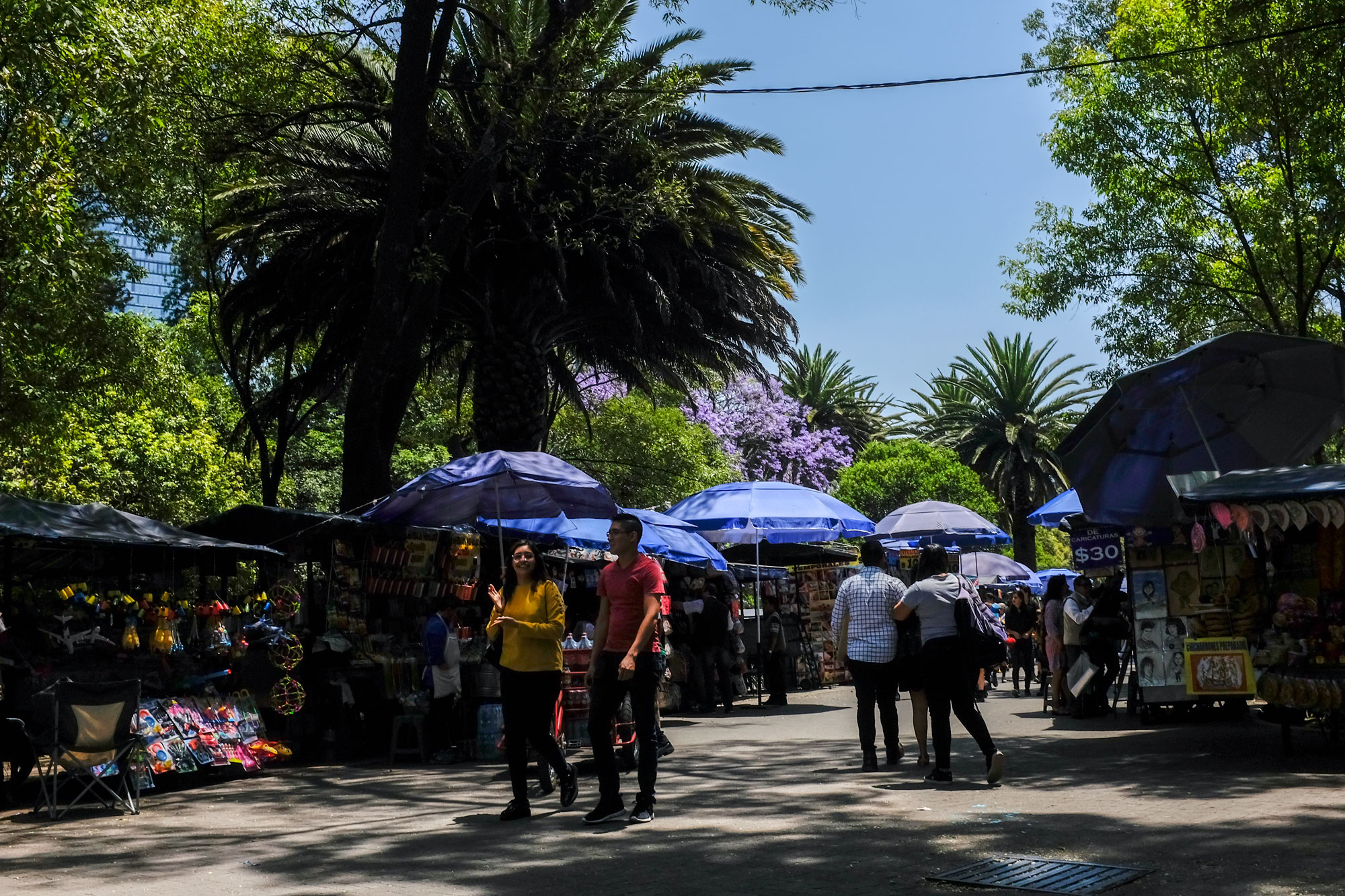 Vendors in Chapultepec along the sidewalk