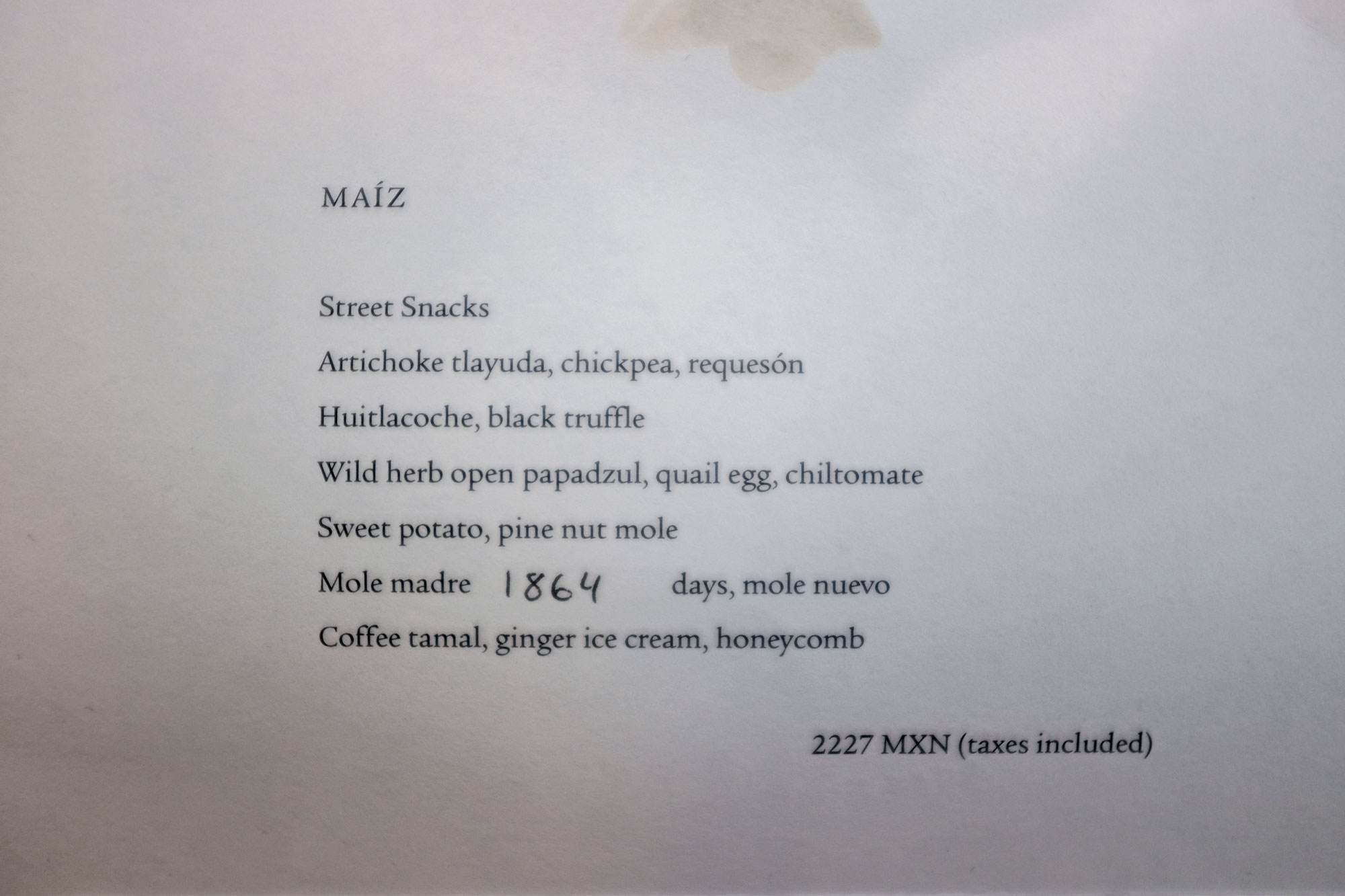 Pujol Menu - April 15, 2019 Maiz