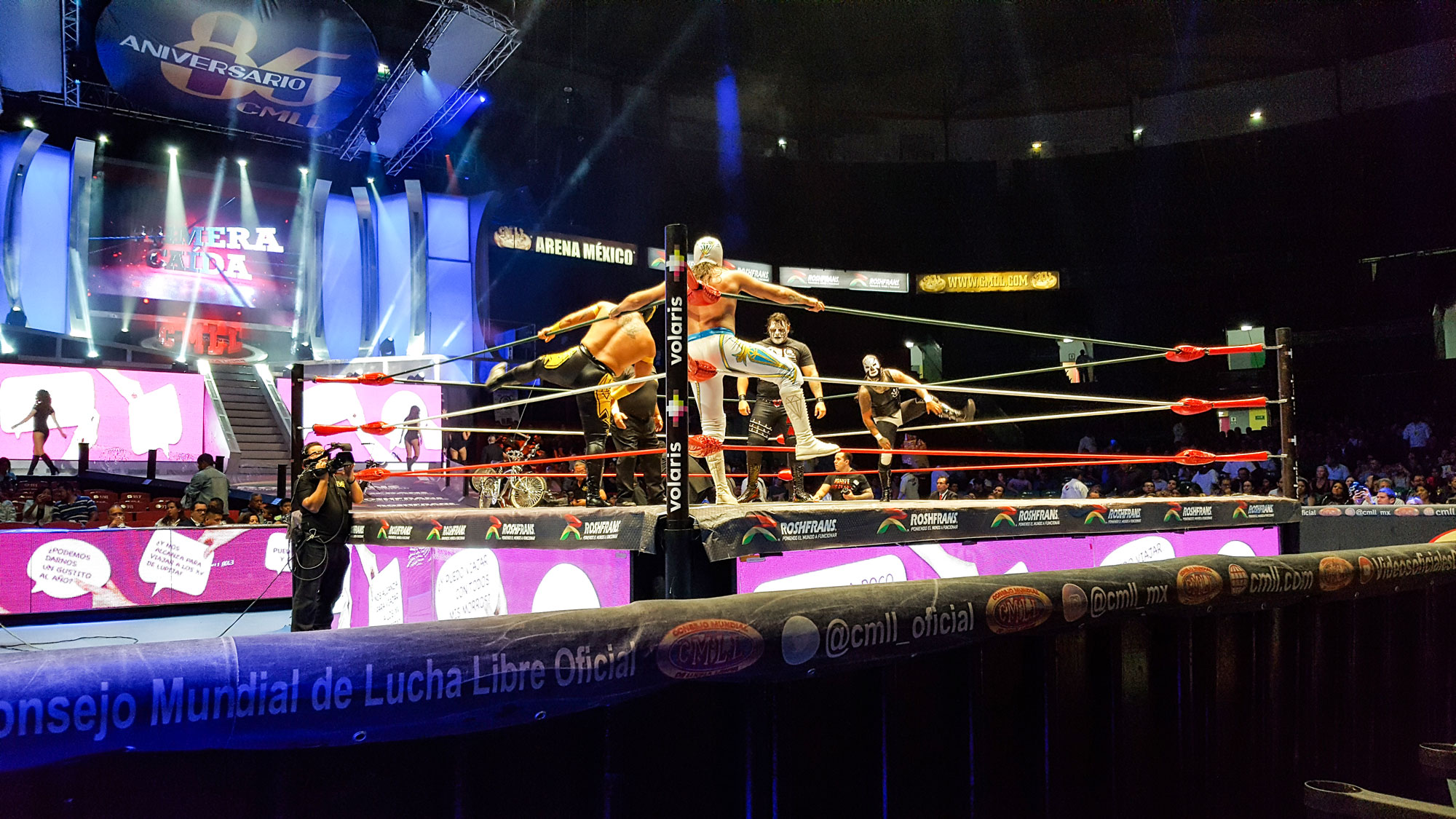 Masked wrestlers fighting in the ring