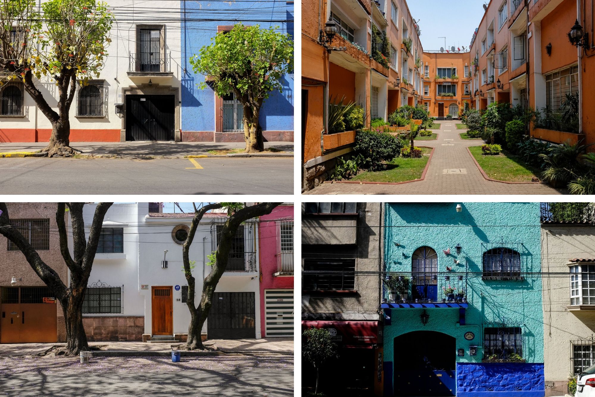 Collage of colorful homes in blue pink and orange