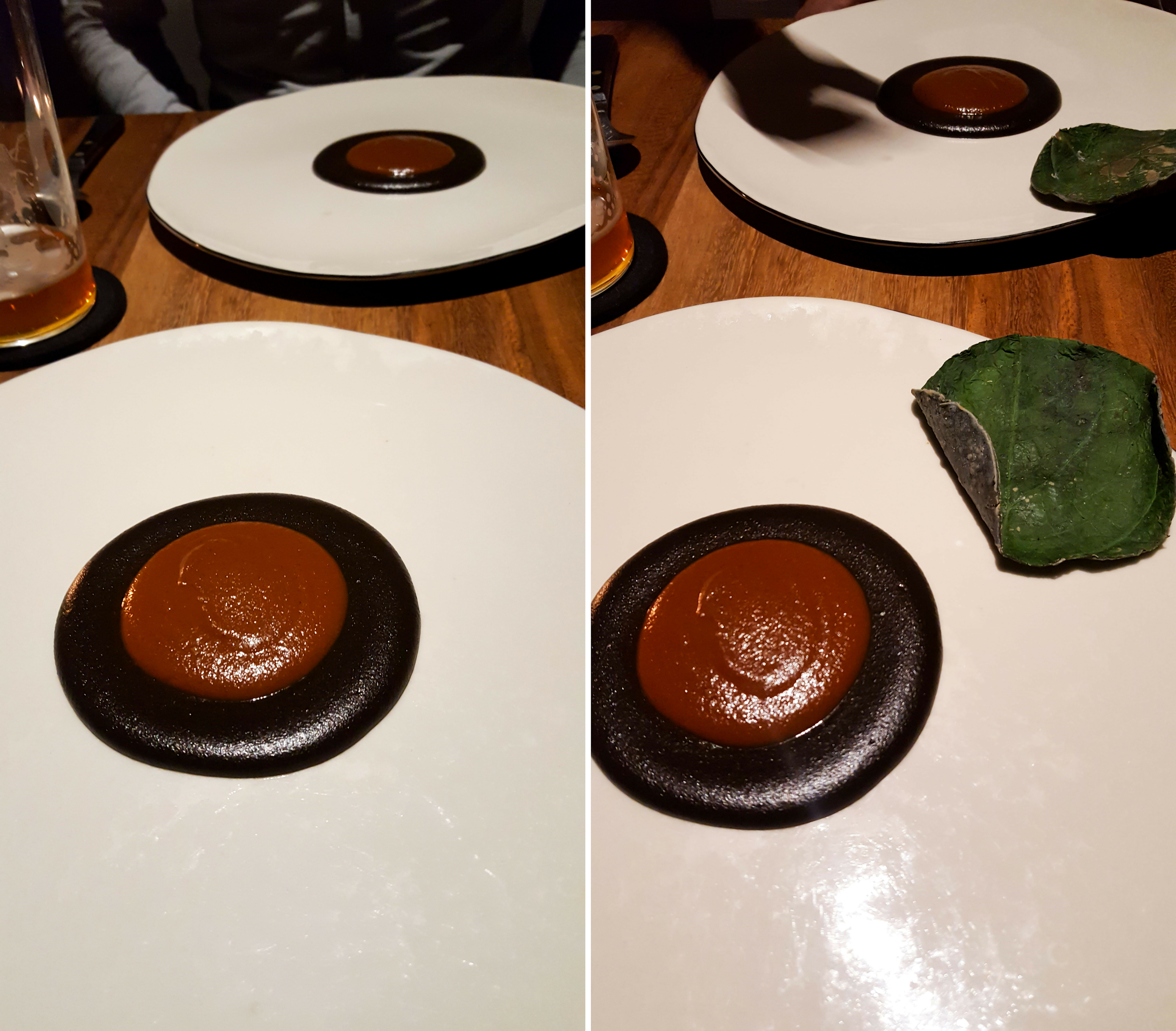 Collage: Pujol's aged mole and new mole with a tortilla