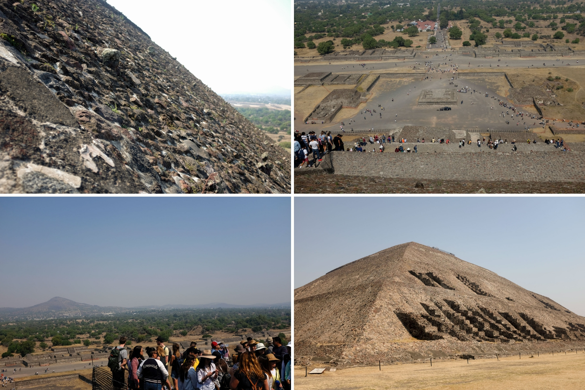 Collage: People on top of pyramid of the sun and view from the top