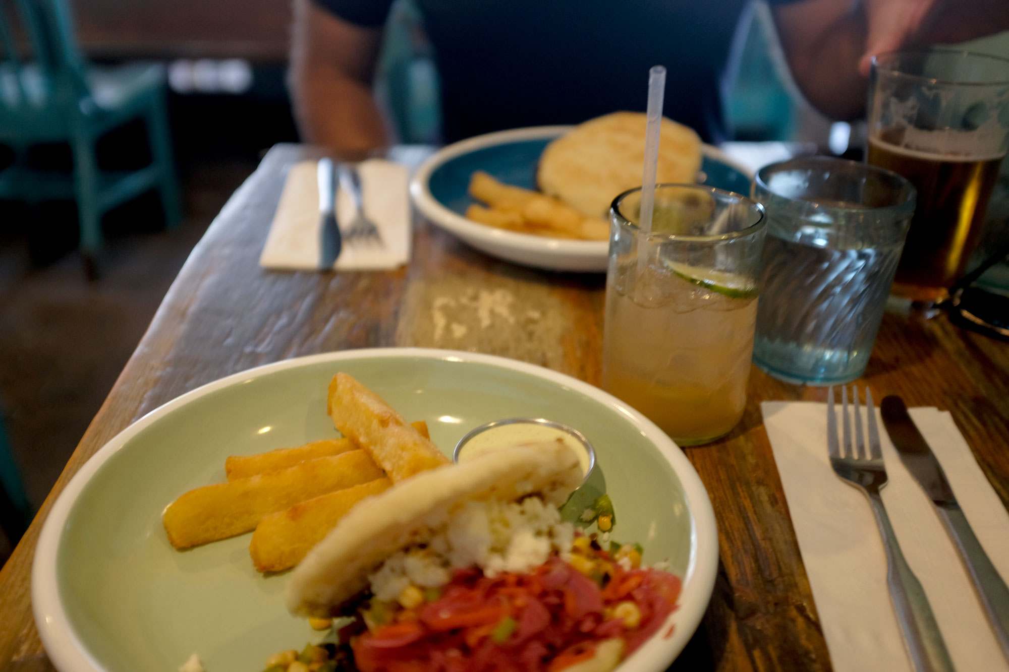 view of arepas and drinks at hola arepa