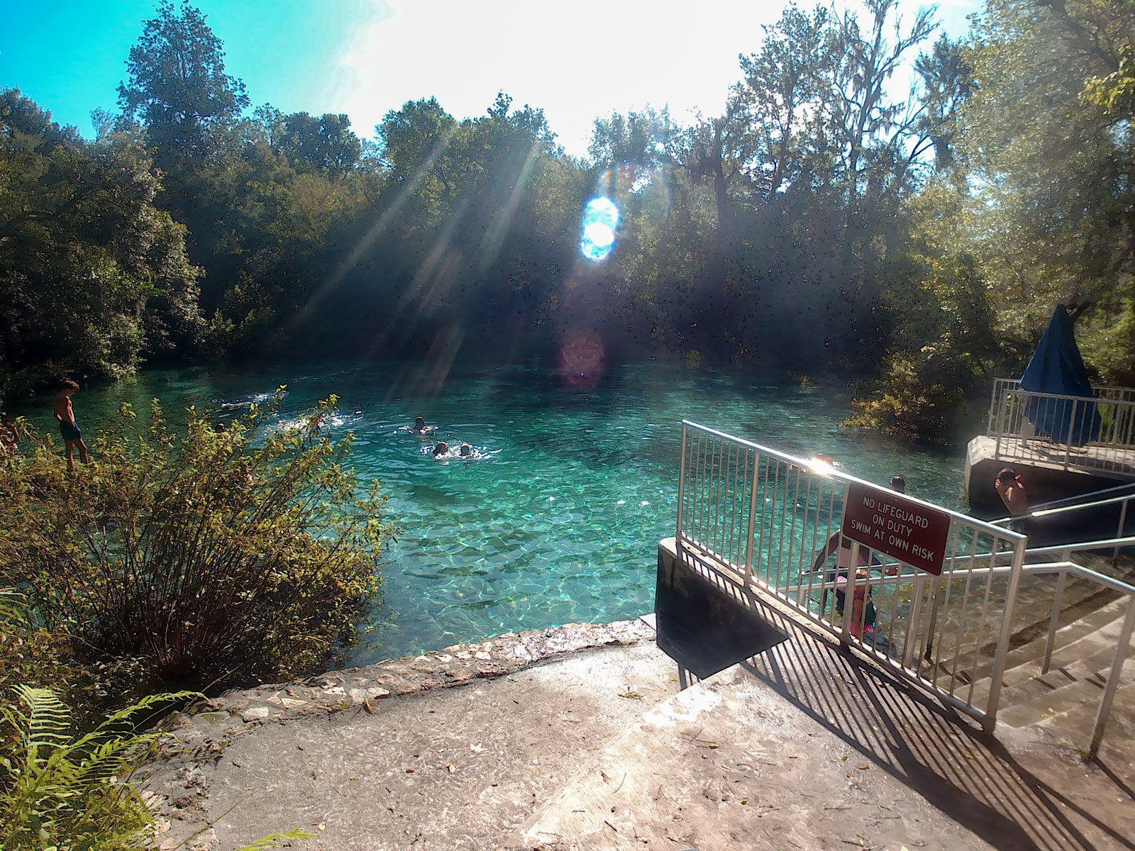 View of spring in Florida - the water is clear and people are swimming