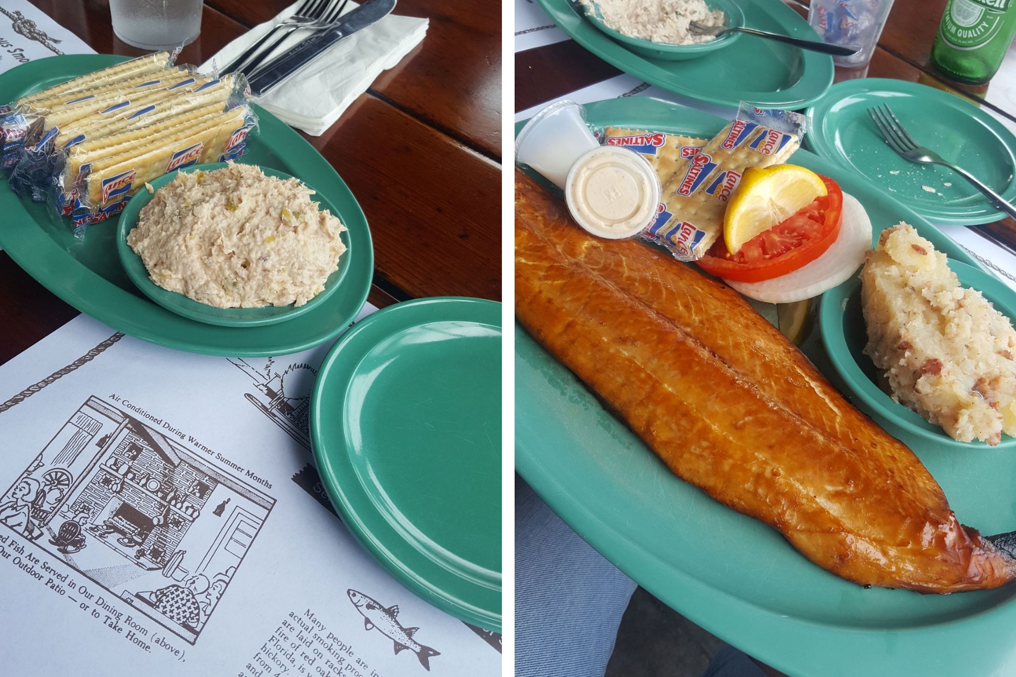Platter of smoked fish and an order of their fish dip