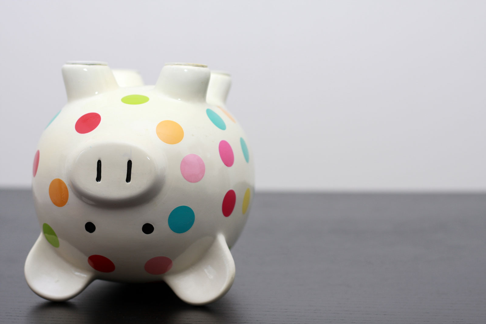 polka dotted piggy bank turned upside down