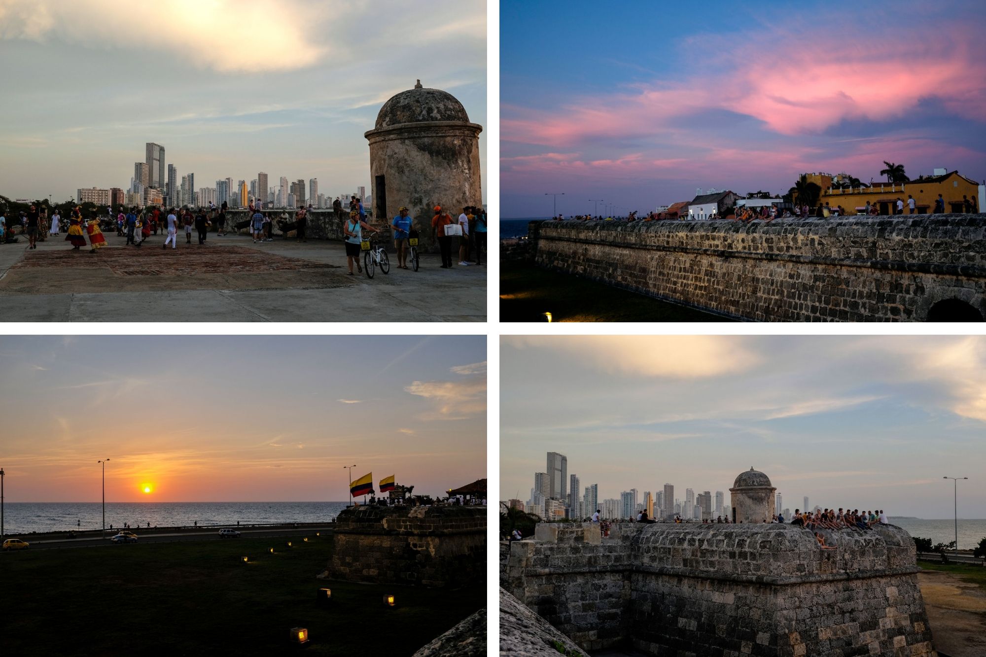Collage: people viewing the Cartagena sunset