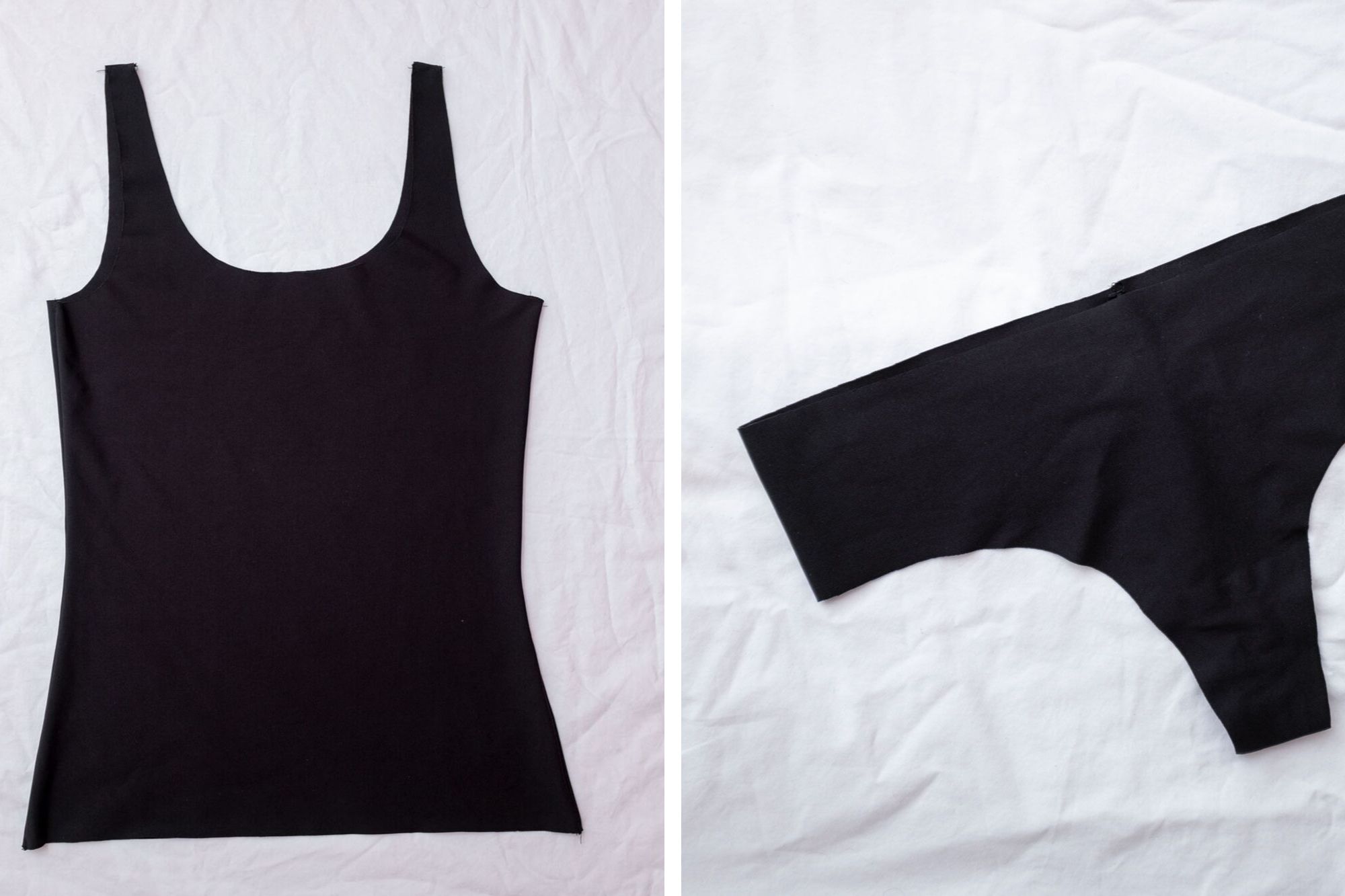 Collage: black tank and black underwear from Organic Basics