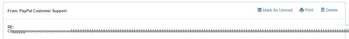 screenshot of thePaypal subject which is, "RE: Clggggggooooooooooooooooooodddddddddddddddddddddddddddddddddd"