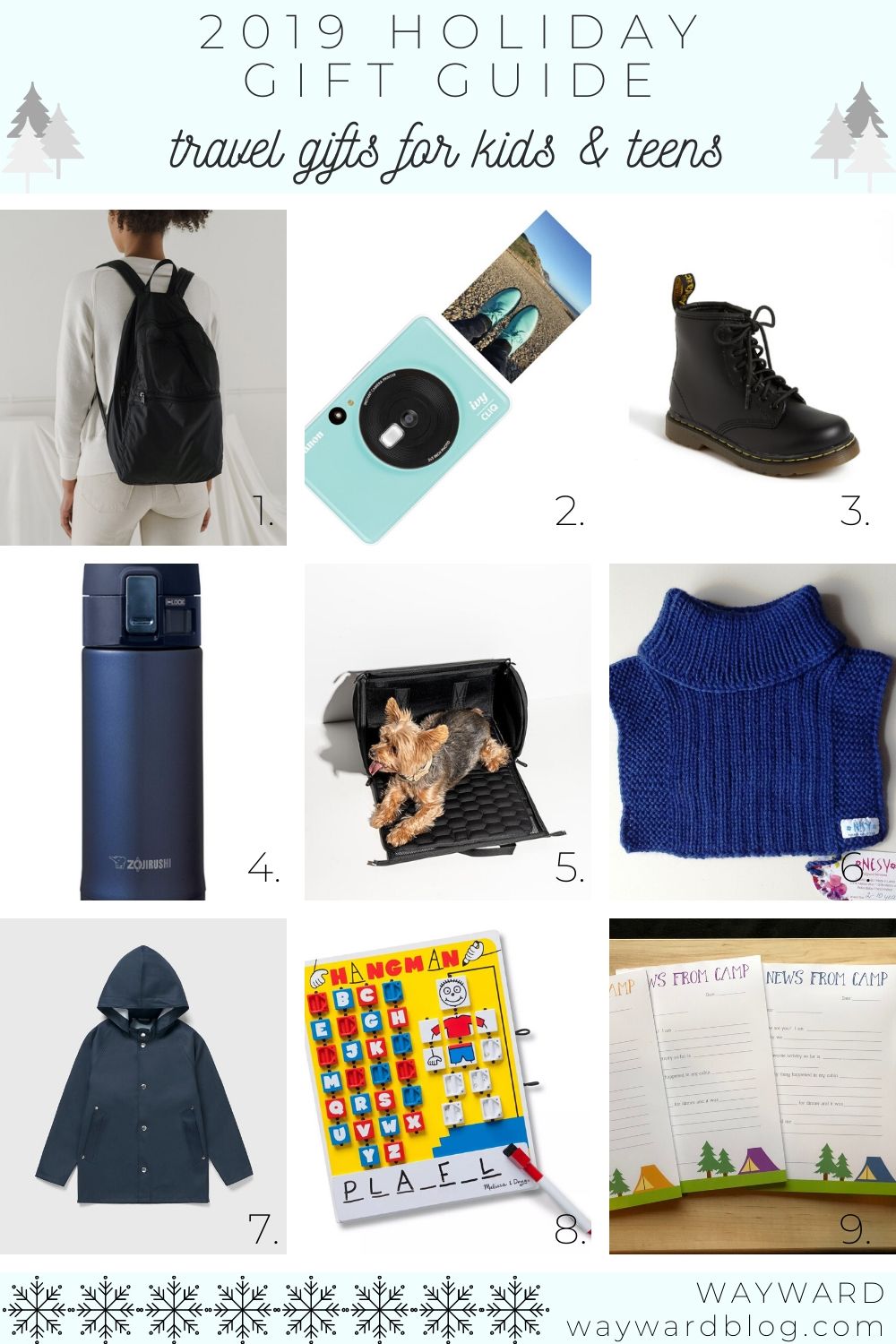 A collage of all gift's in the author's Kids and Teens Travel Gifts guide