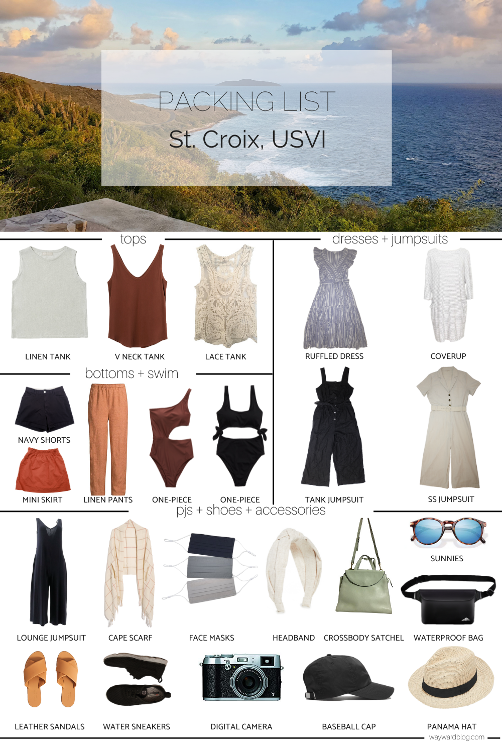 Infographic with all clothing packed for St. Croix