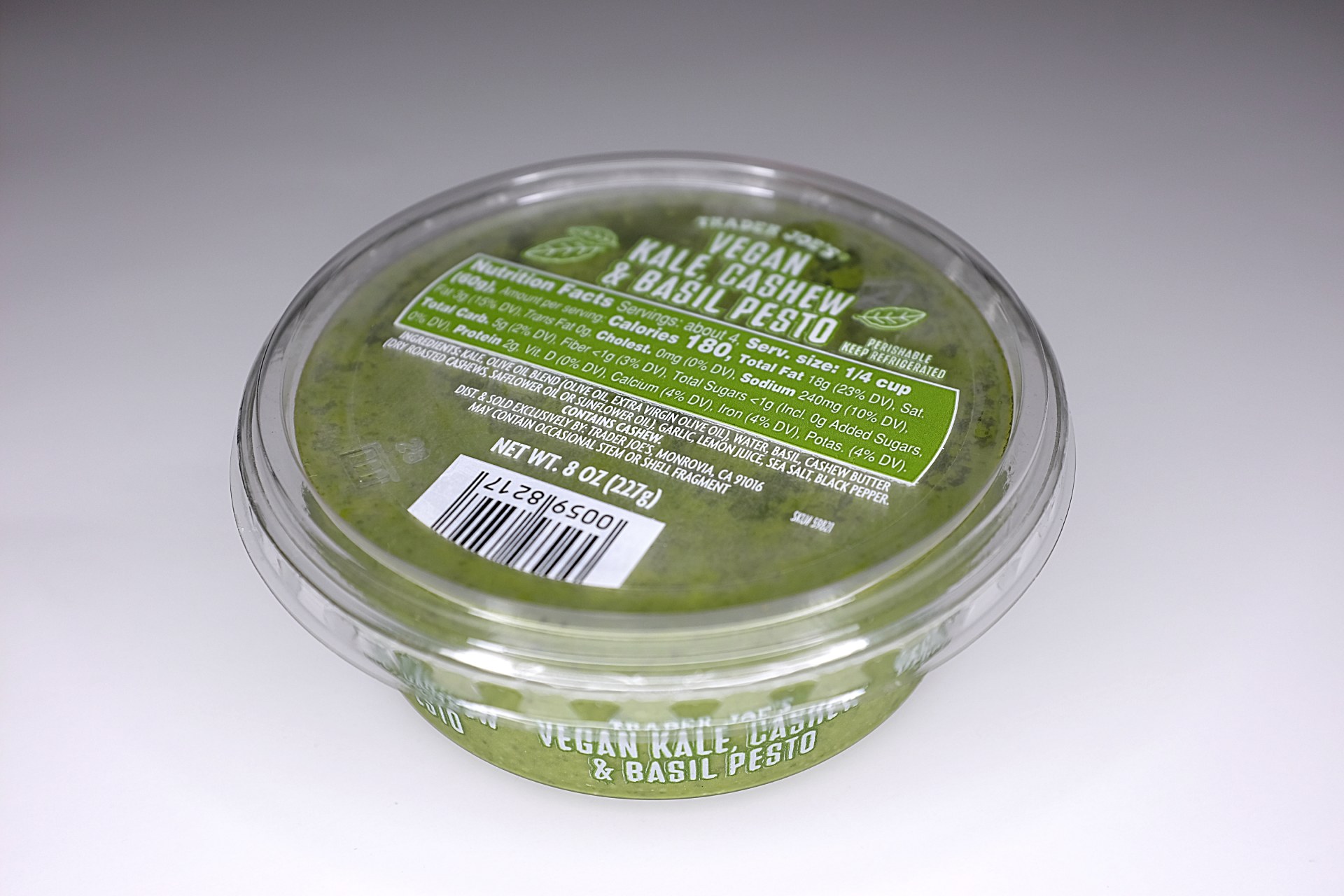 Container of Trader Joes Kale, Cashew, and Basil Pesto