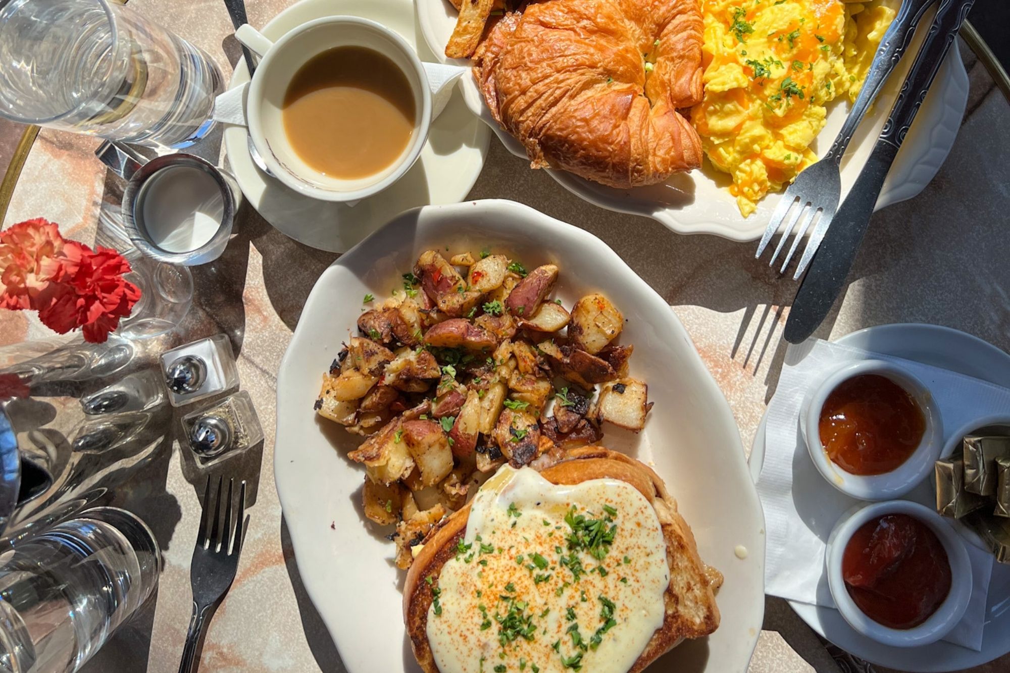 Overhead shot of brunch at Cafe Intermezzo