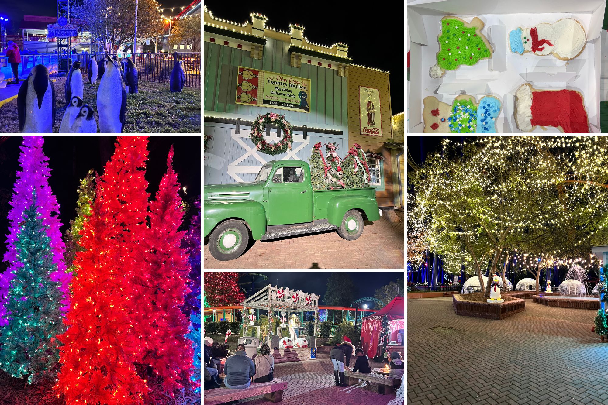 Collage of images from Carowinds' WinterFest in 2022