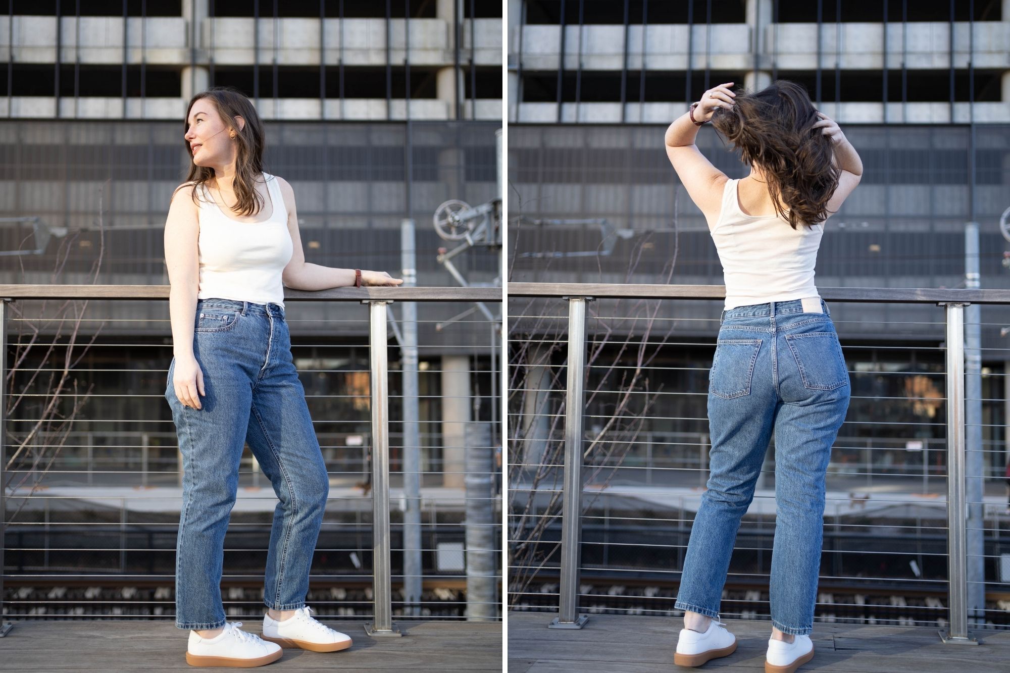 Everlane Reviews: The Curvy '90s Cheeky Jean, Organic Cotton Tissue Tank,  Gathered Drape Trench, and ReLeather Tennis Shoe | wayward