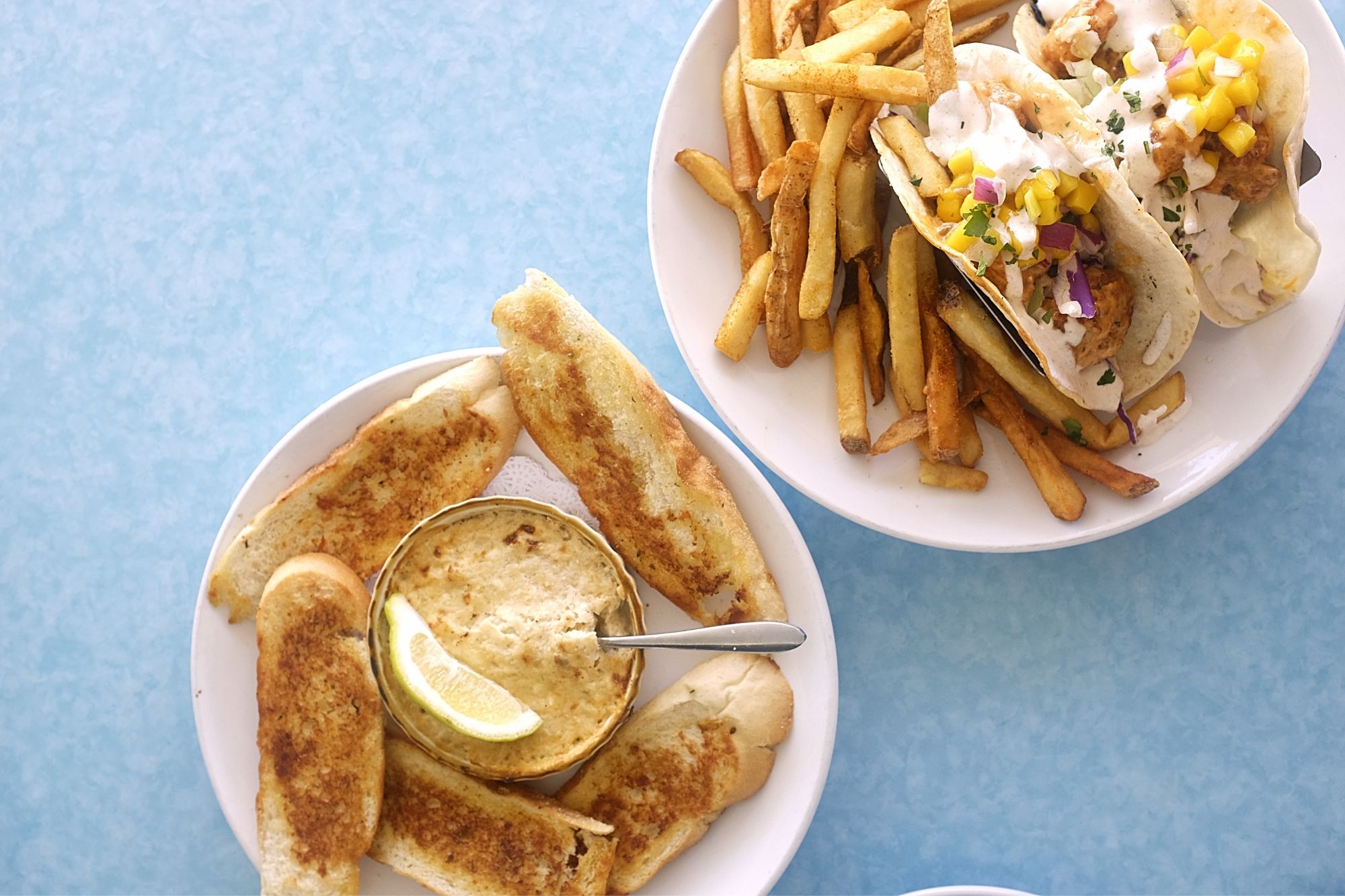 Crab dip and shrimp tacos