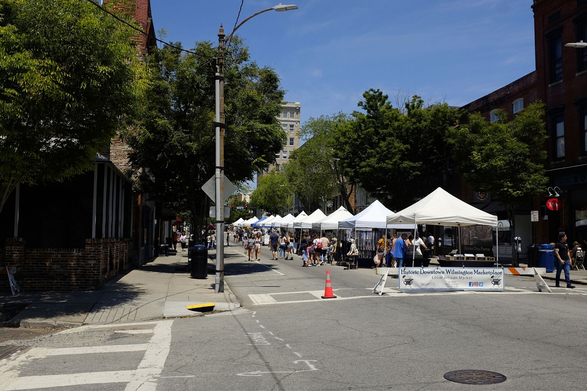 View of the Artisan market tents lining the street