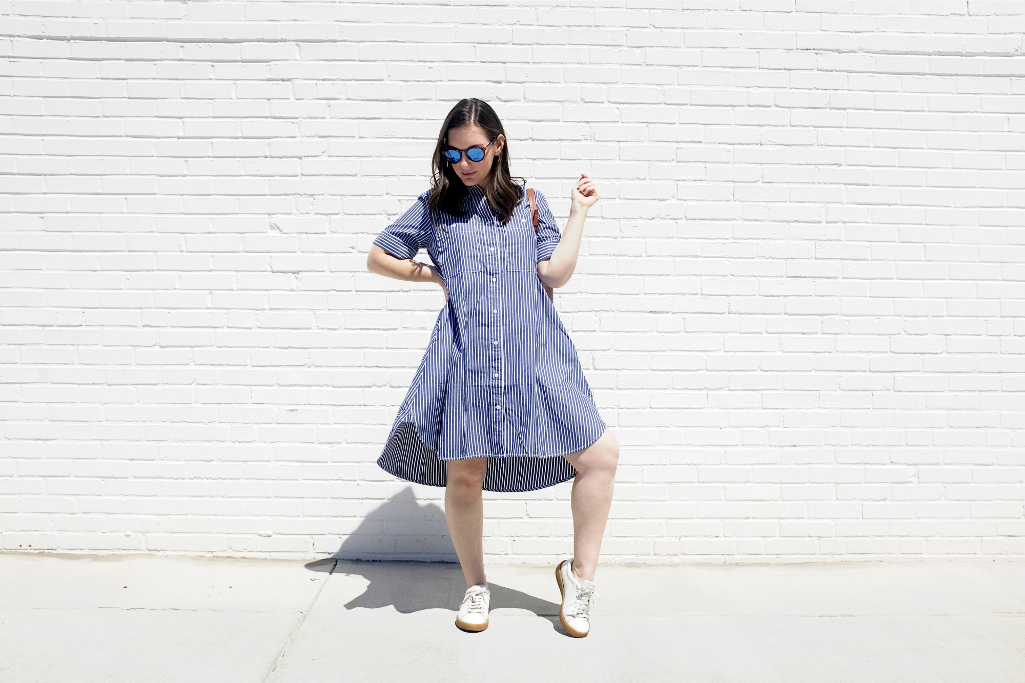 Alyssa wears the Daytripper Shirtdress from Everlane