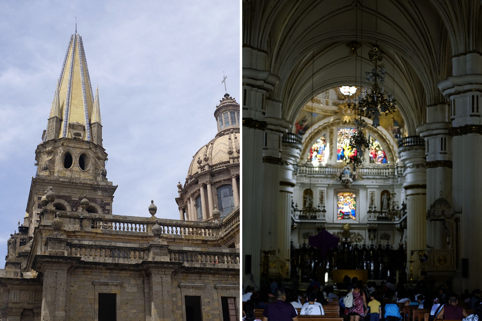 View of the exterior and interior of Catedral de Guadalajara