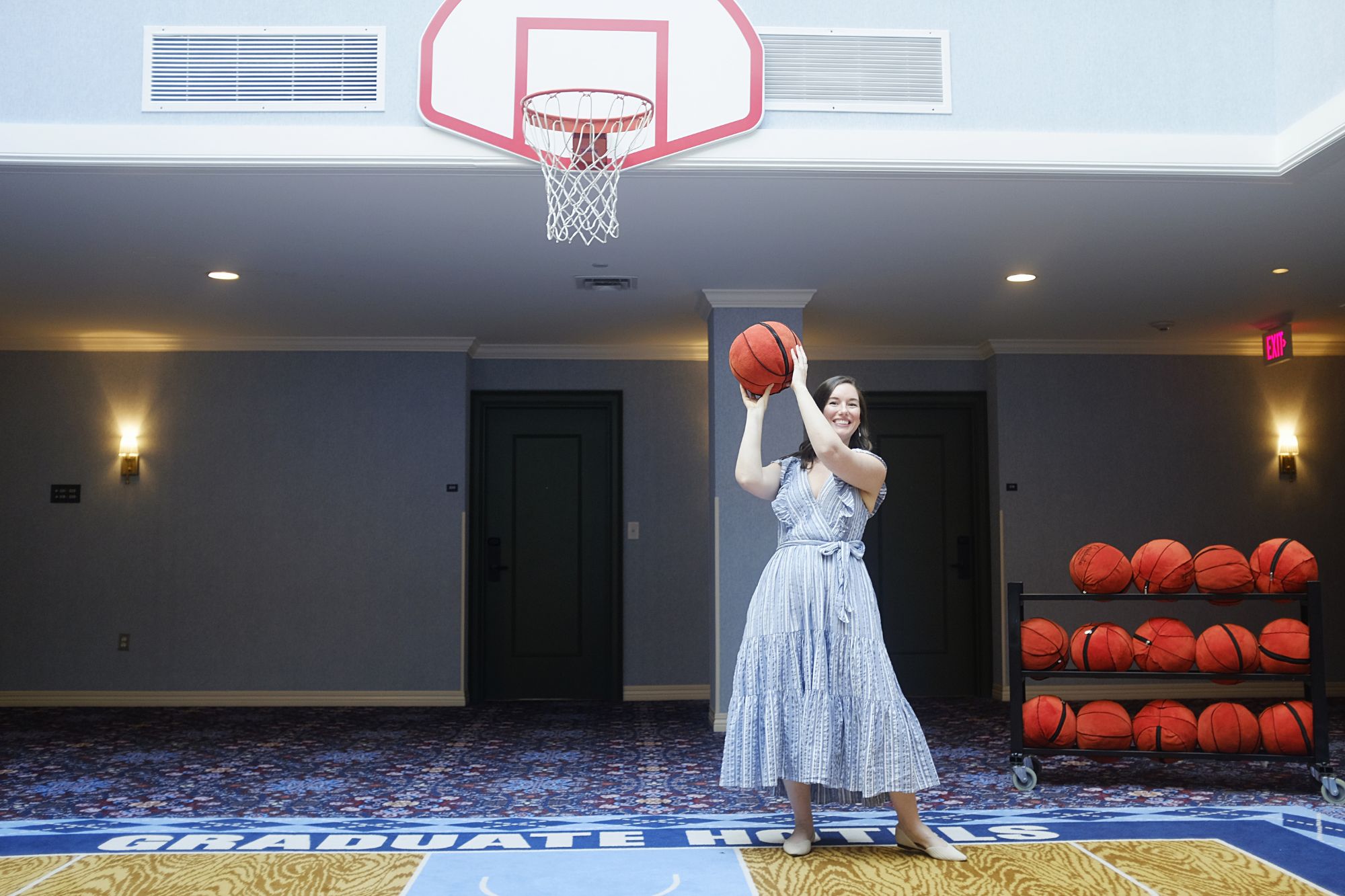 Alyssa shoots a plush basketball