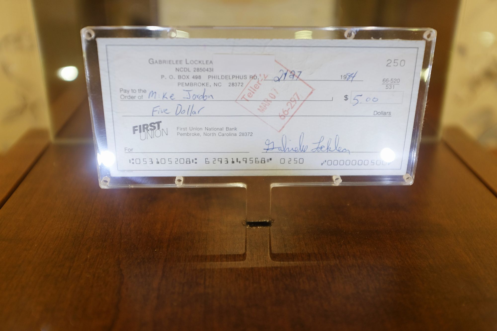 A check addressed to Michael Jordan for $5