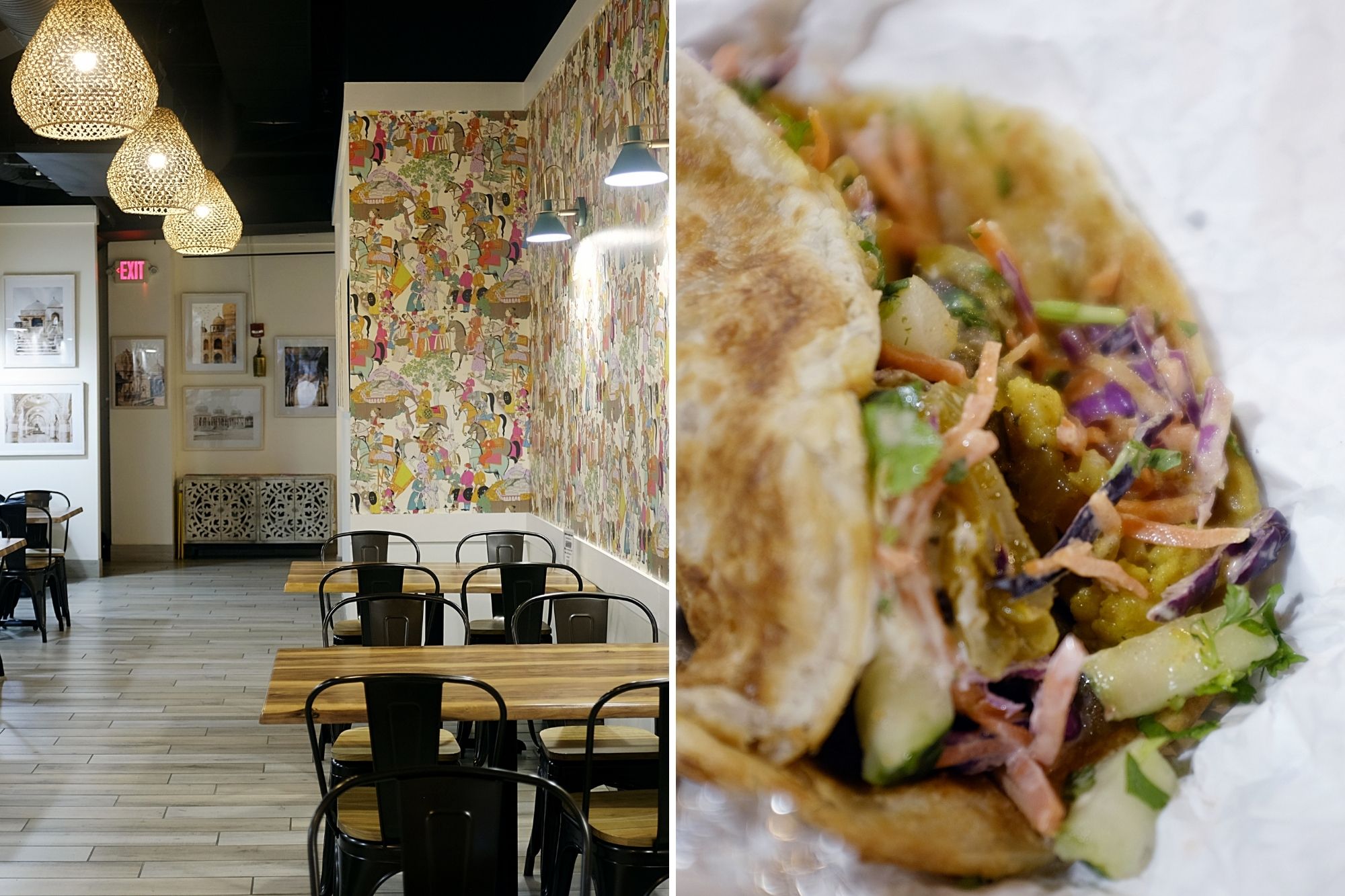 Interior of IndiGrille, and a Lamb Kati Roll
