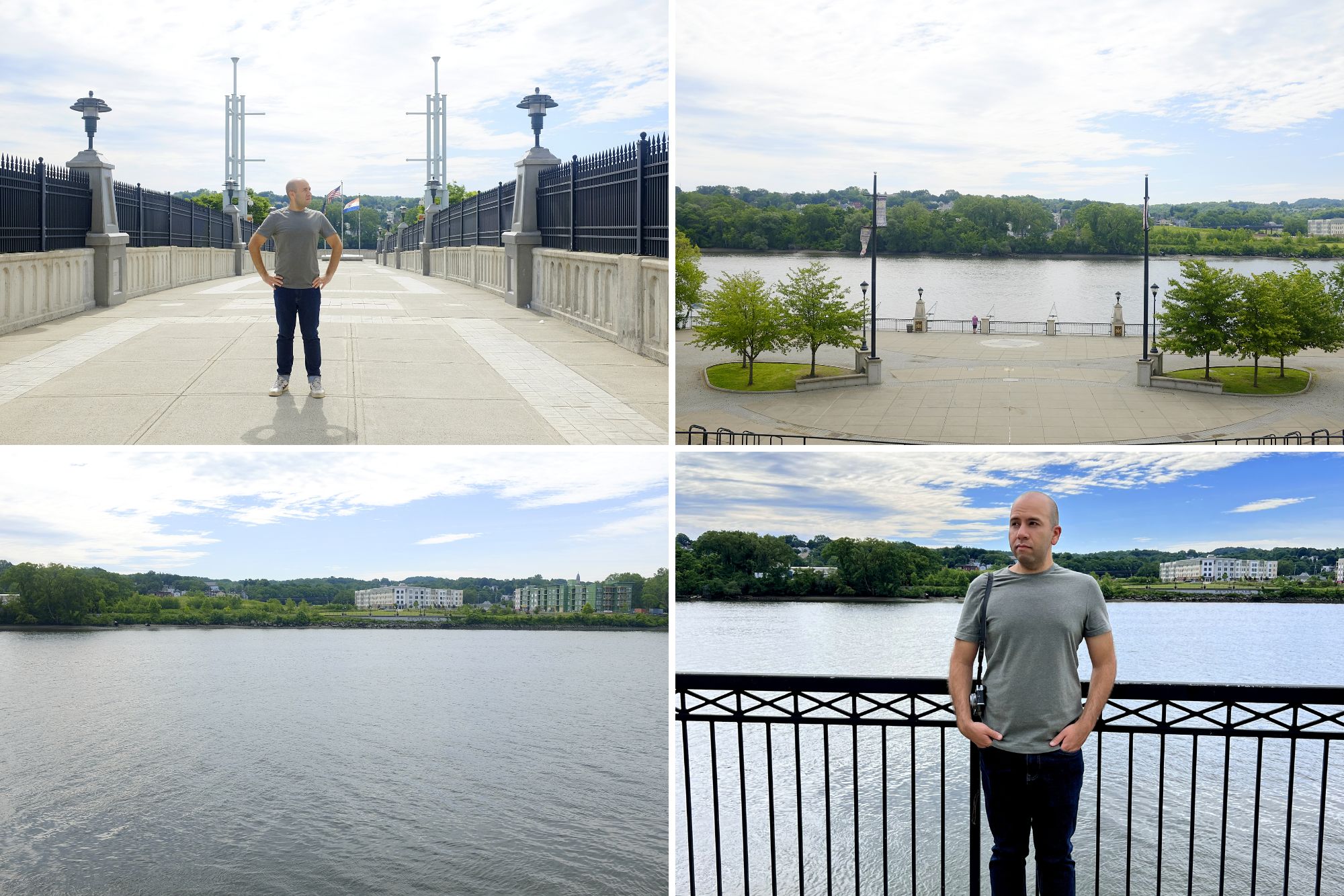 Photos of the park, and Michael standing on the bridge leading to Corning Preserve on the Hudson River