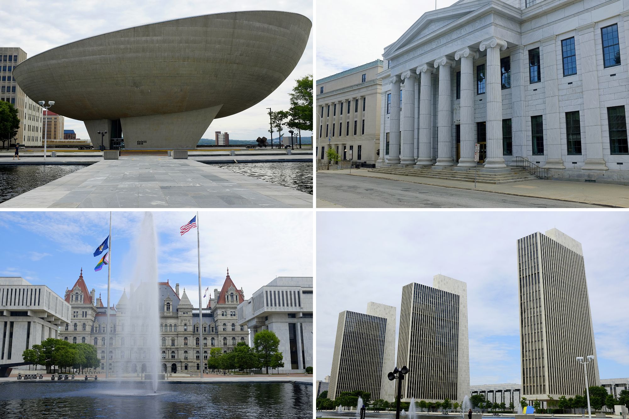 A view of The Egg, Capitol, and state government buildings