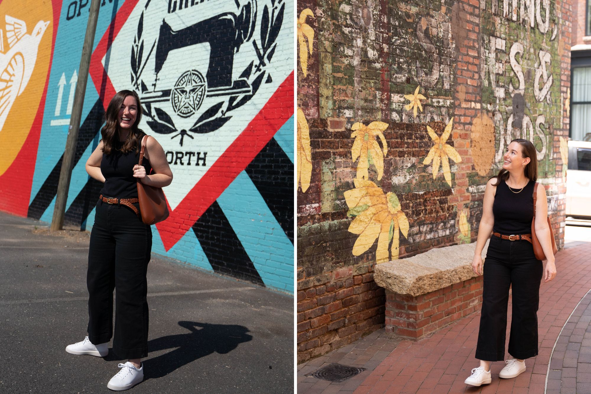 Alyssa stands in front of two murals in Rock Hill
