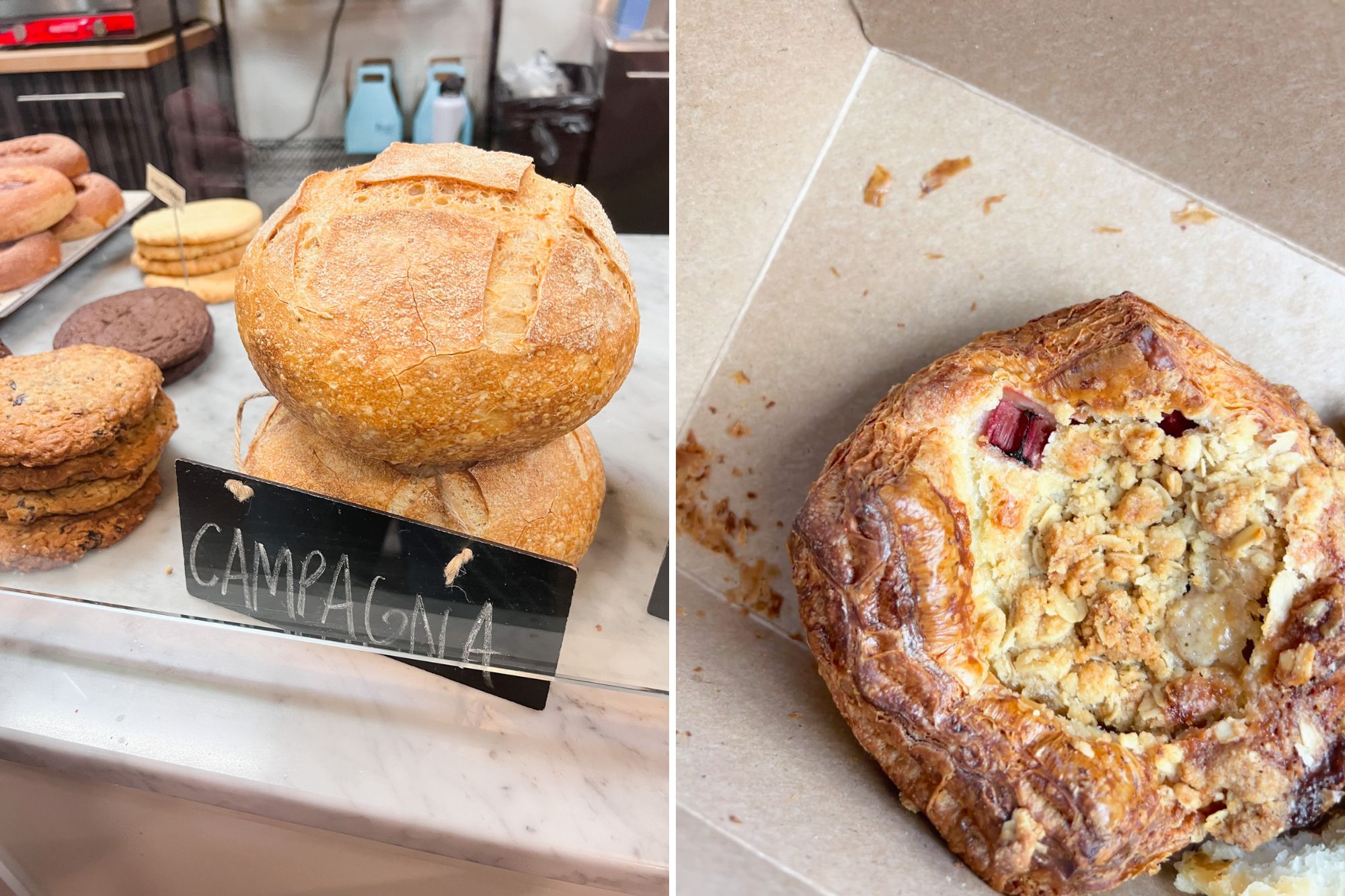 Loaves of bread and a rhubarb tart