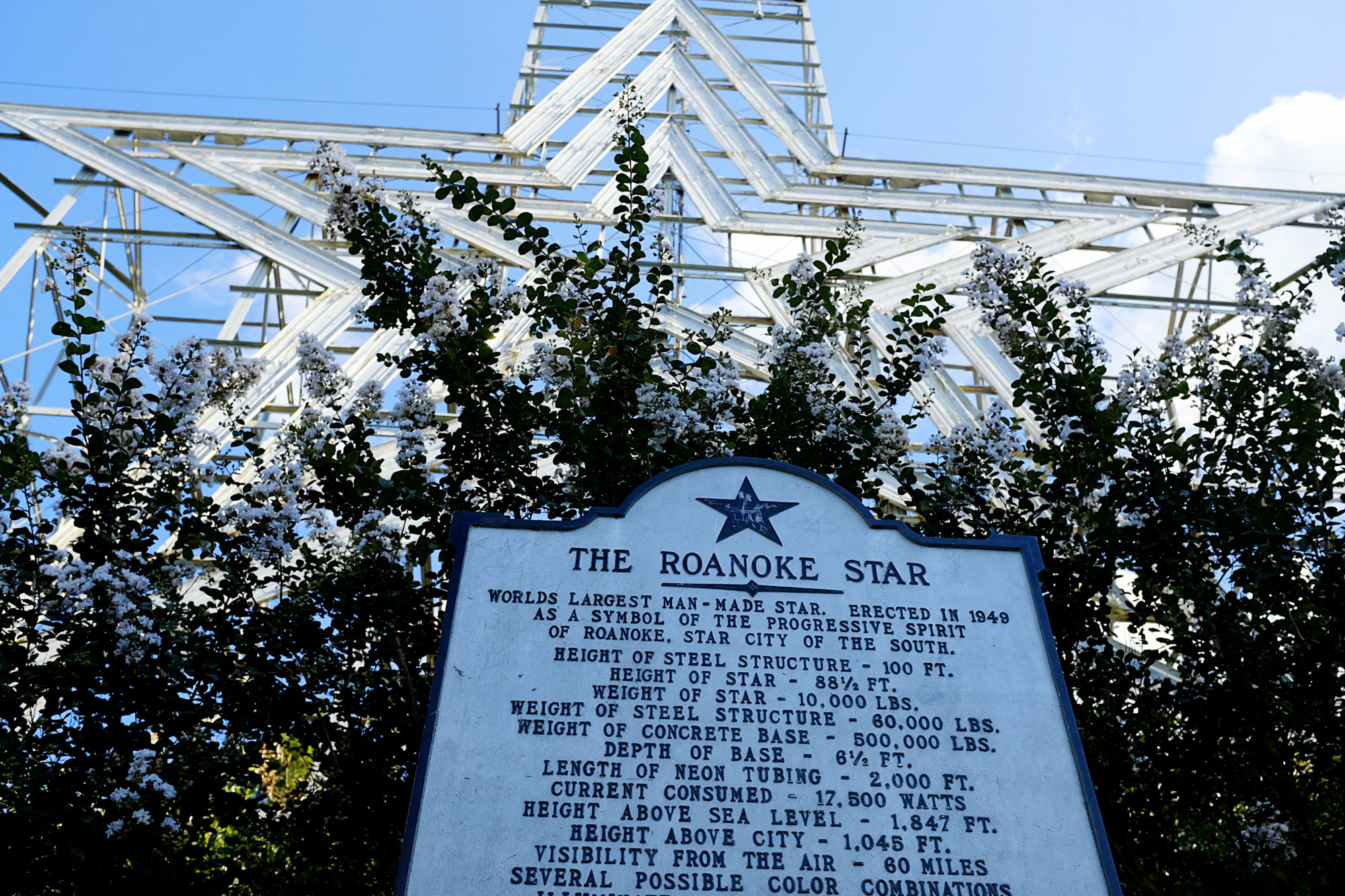 Close up of Mill Mountain Star and description sign