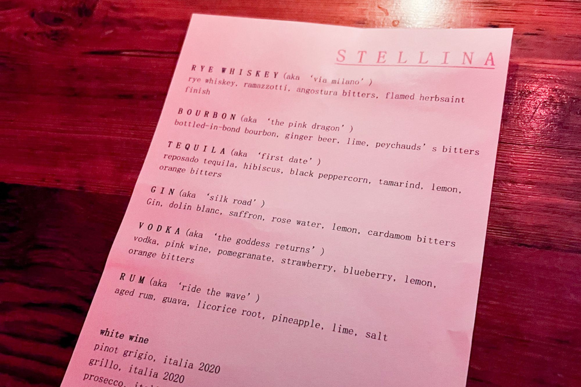 Stellina's Menu