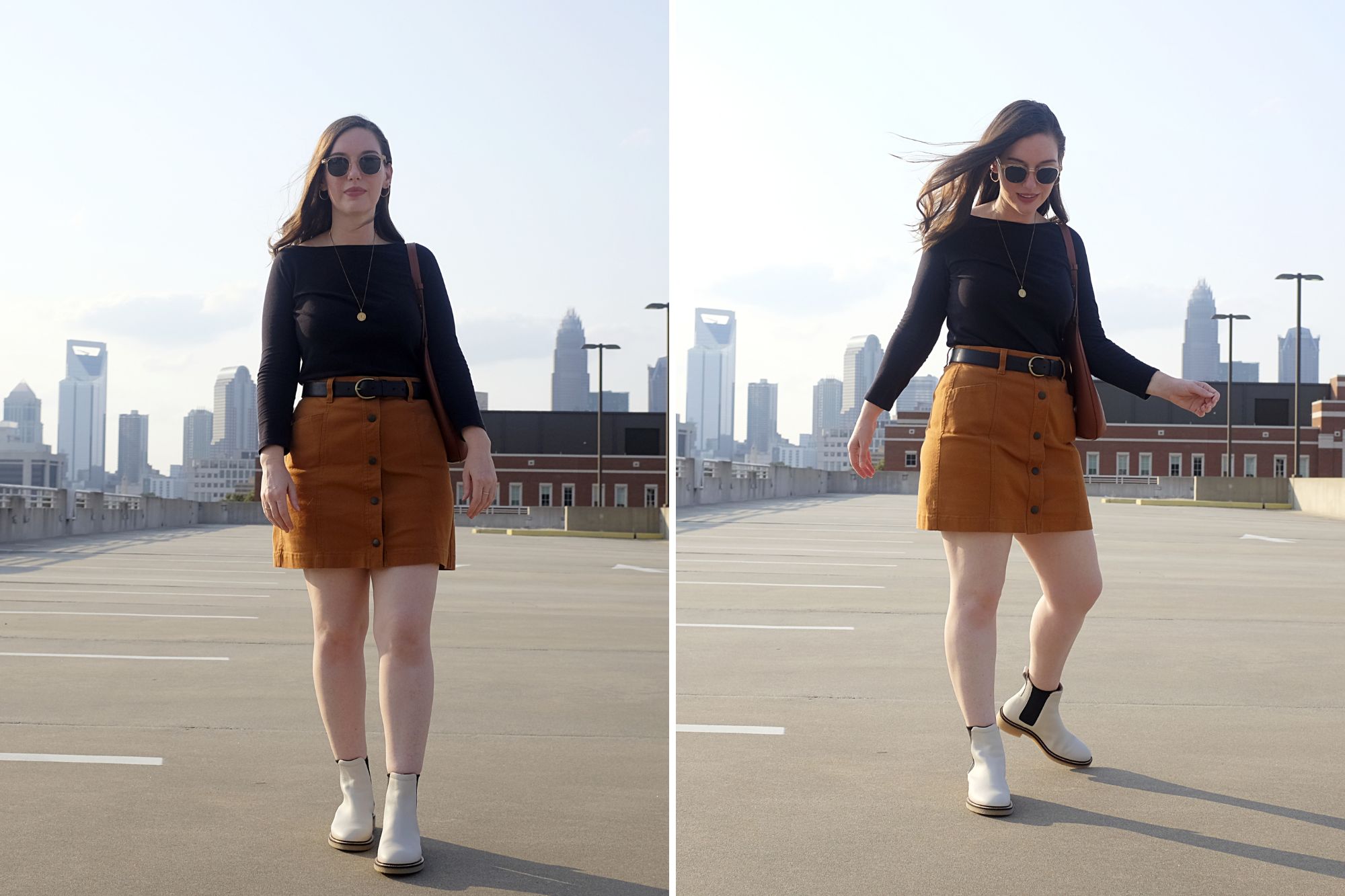 Two images of Alyssa wearing The Italian Leather Chelsea Boot
