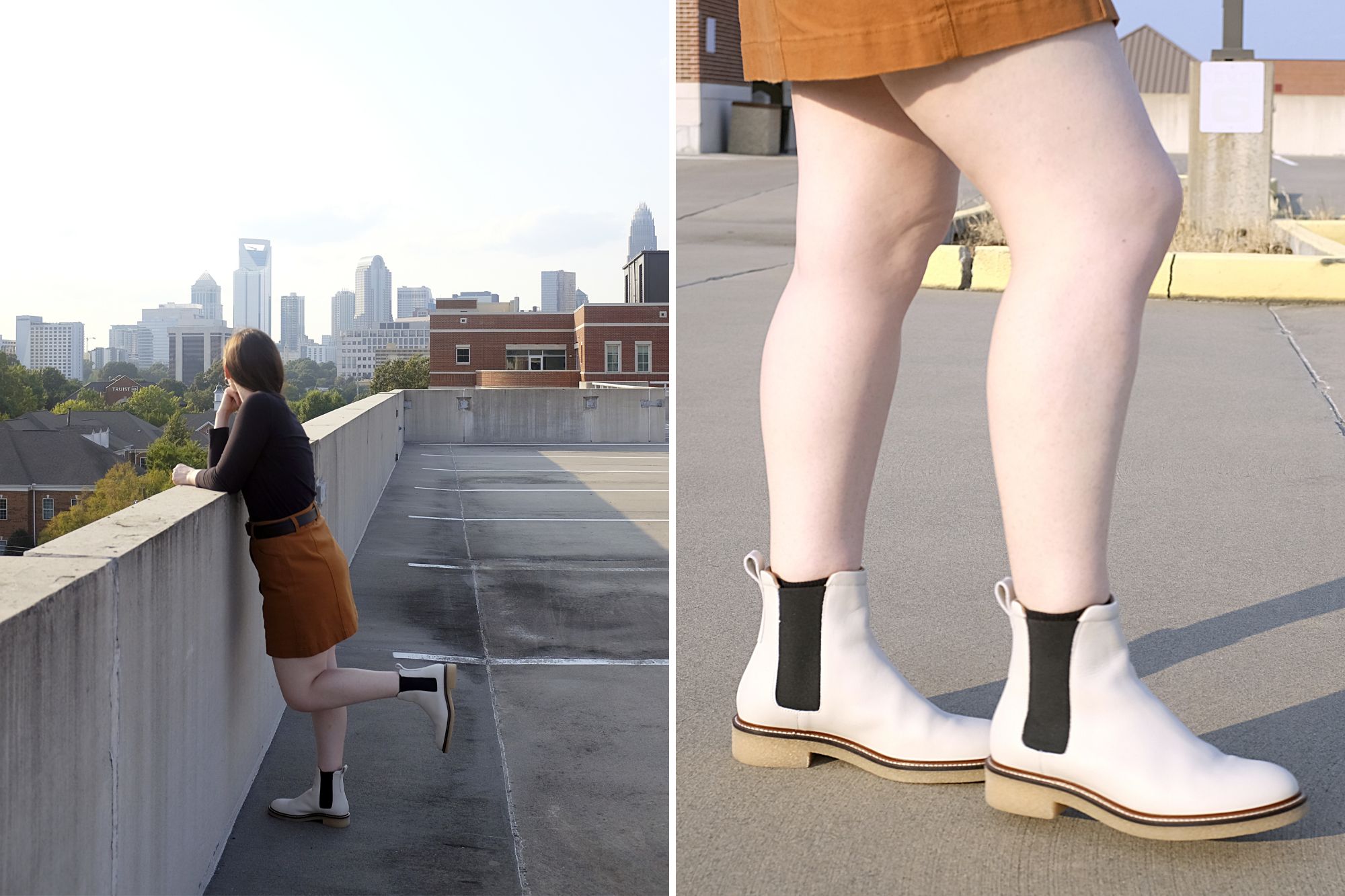 Two images of Alyssa wearing The Italian Leather Chelsea Boot