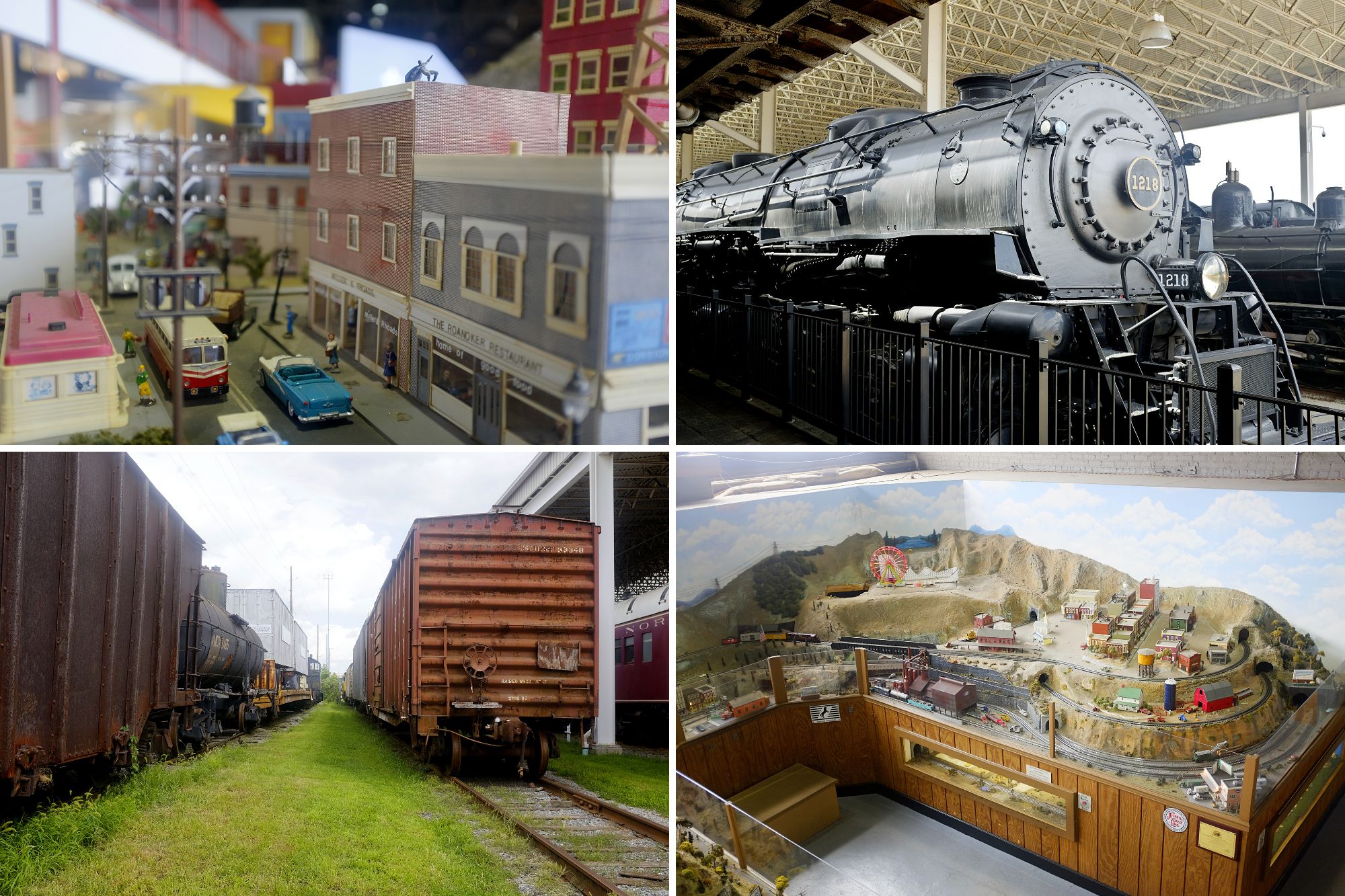 Model trains and real trains at the museum