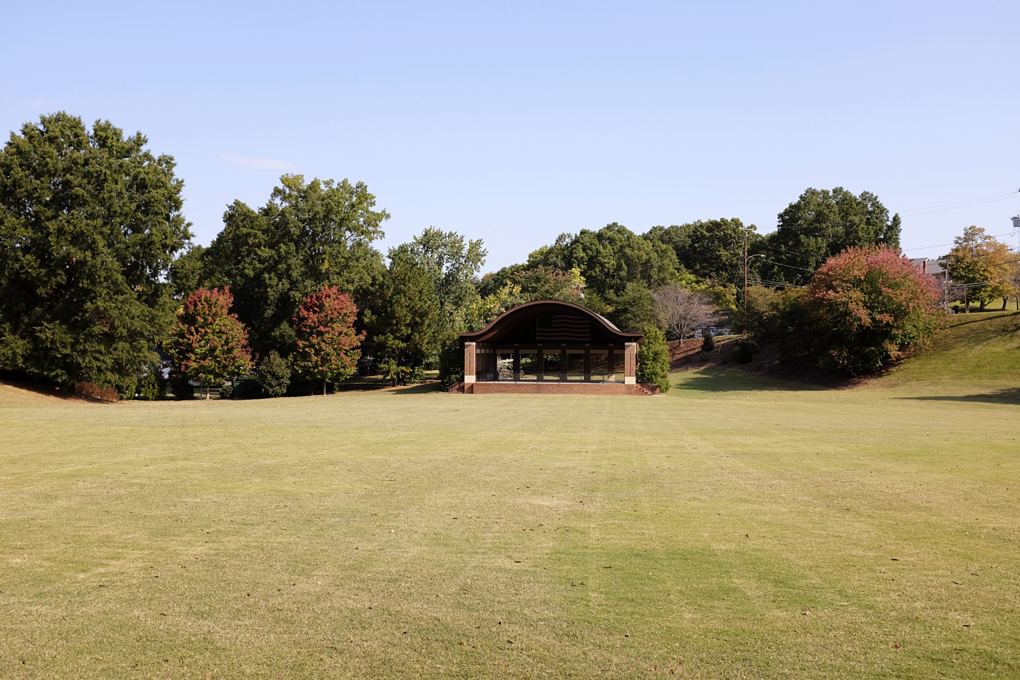 View of an outdoor stage in Village Park