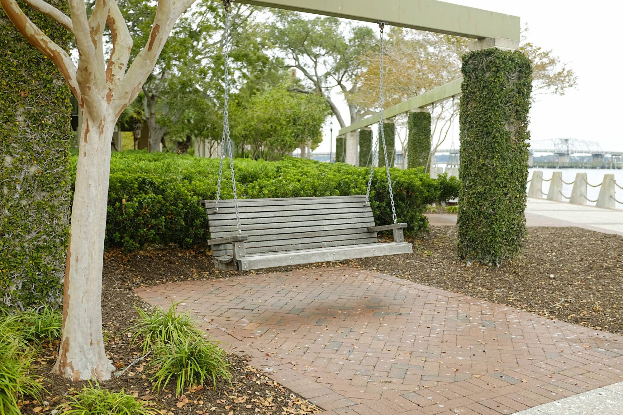 A bench swing at Henry C. Chambers Waterfront Park