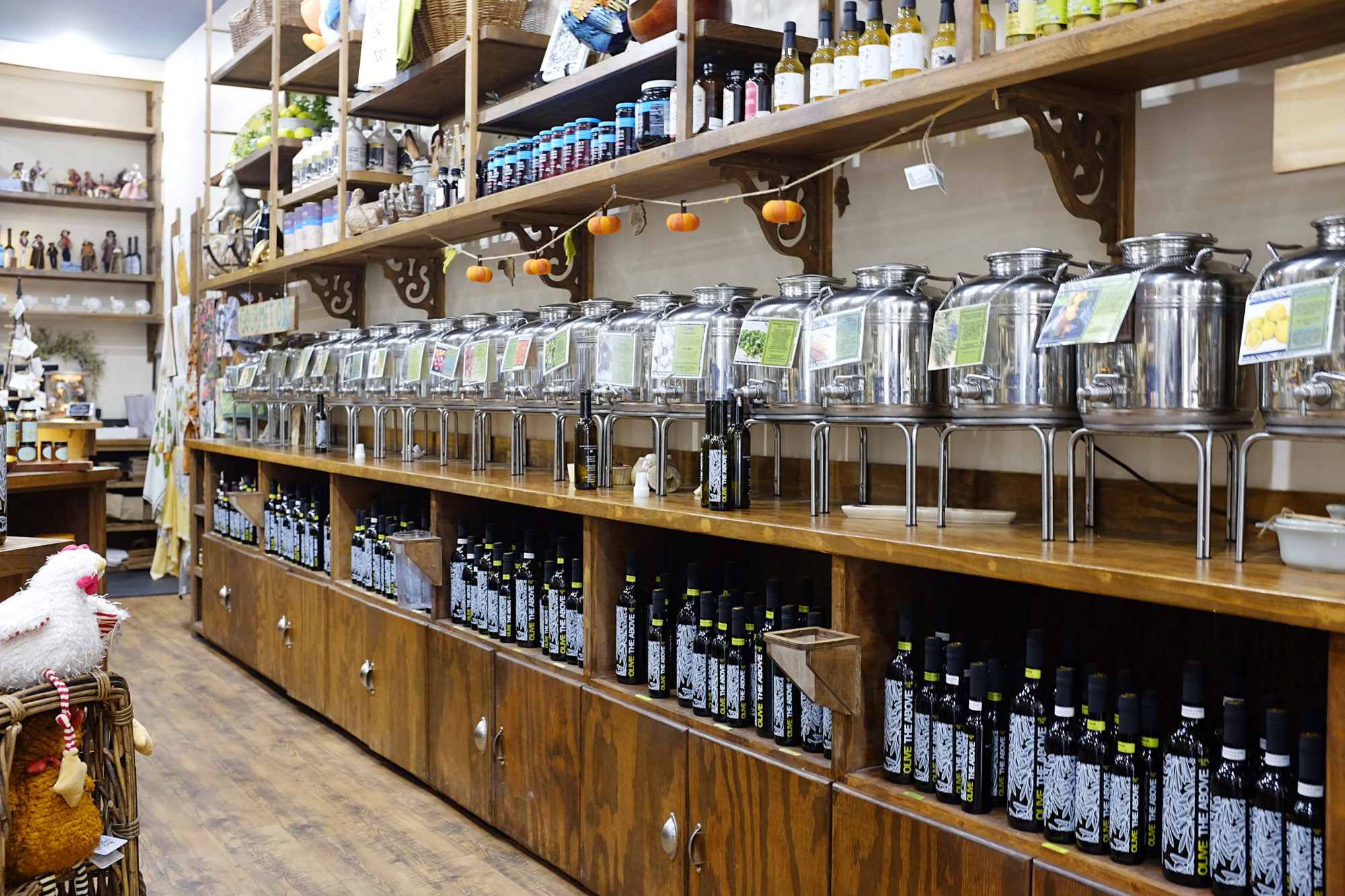 Rows of oils at Olive the Above in Beaufort