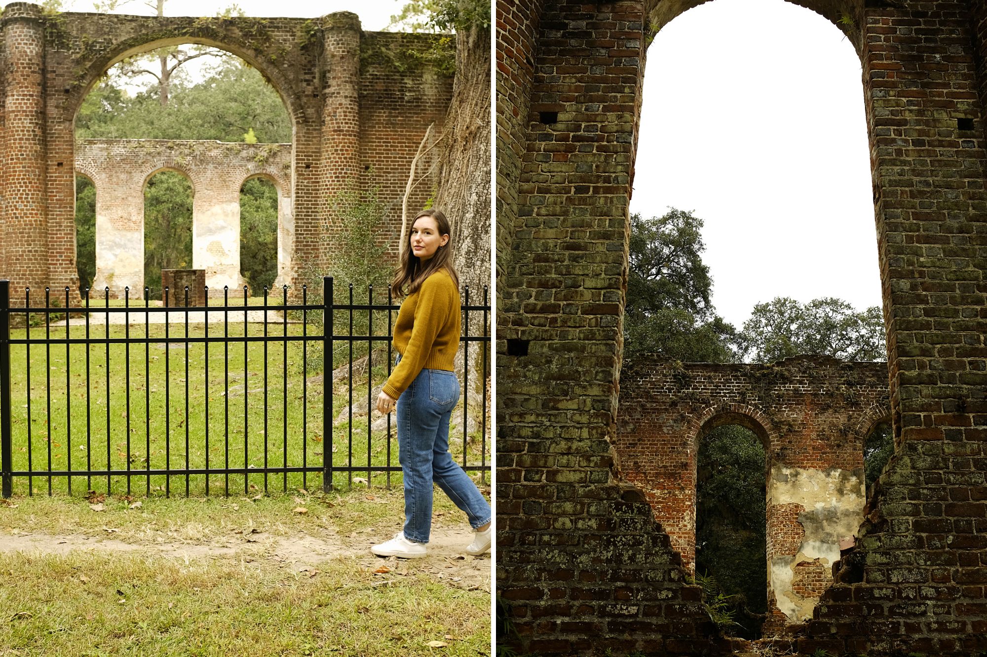 Collage of two images taken at the Prince William Parish Church (Old Sheldon) ruins