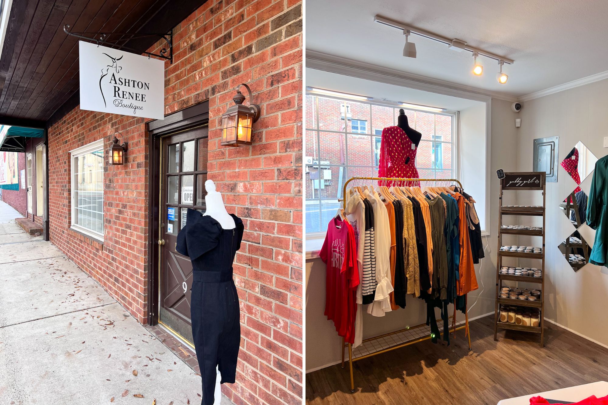 Interior and exterior of Ashton Renee Boutique in Concord