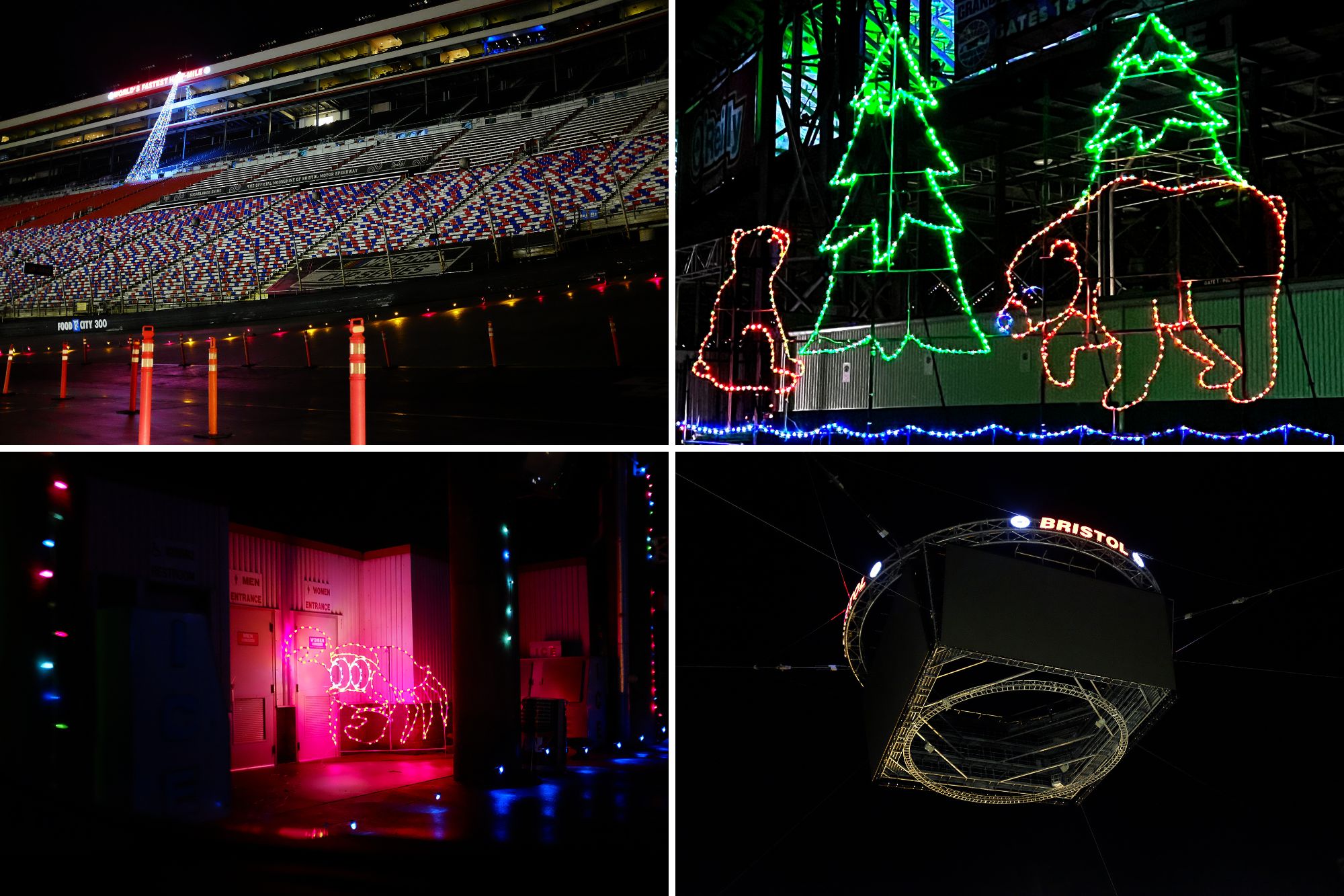 Collage of lights and the track at Bristol Motor Speedway