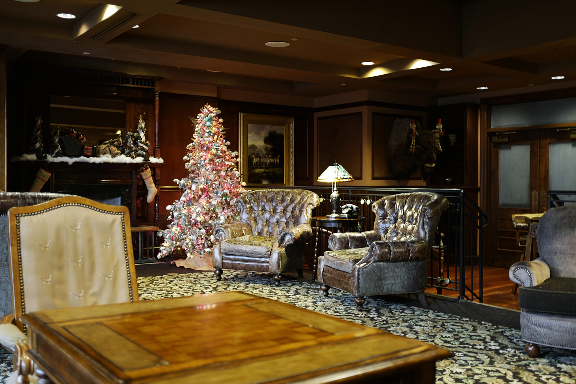 A view of the Carnegie Hotel's cozy library