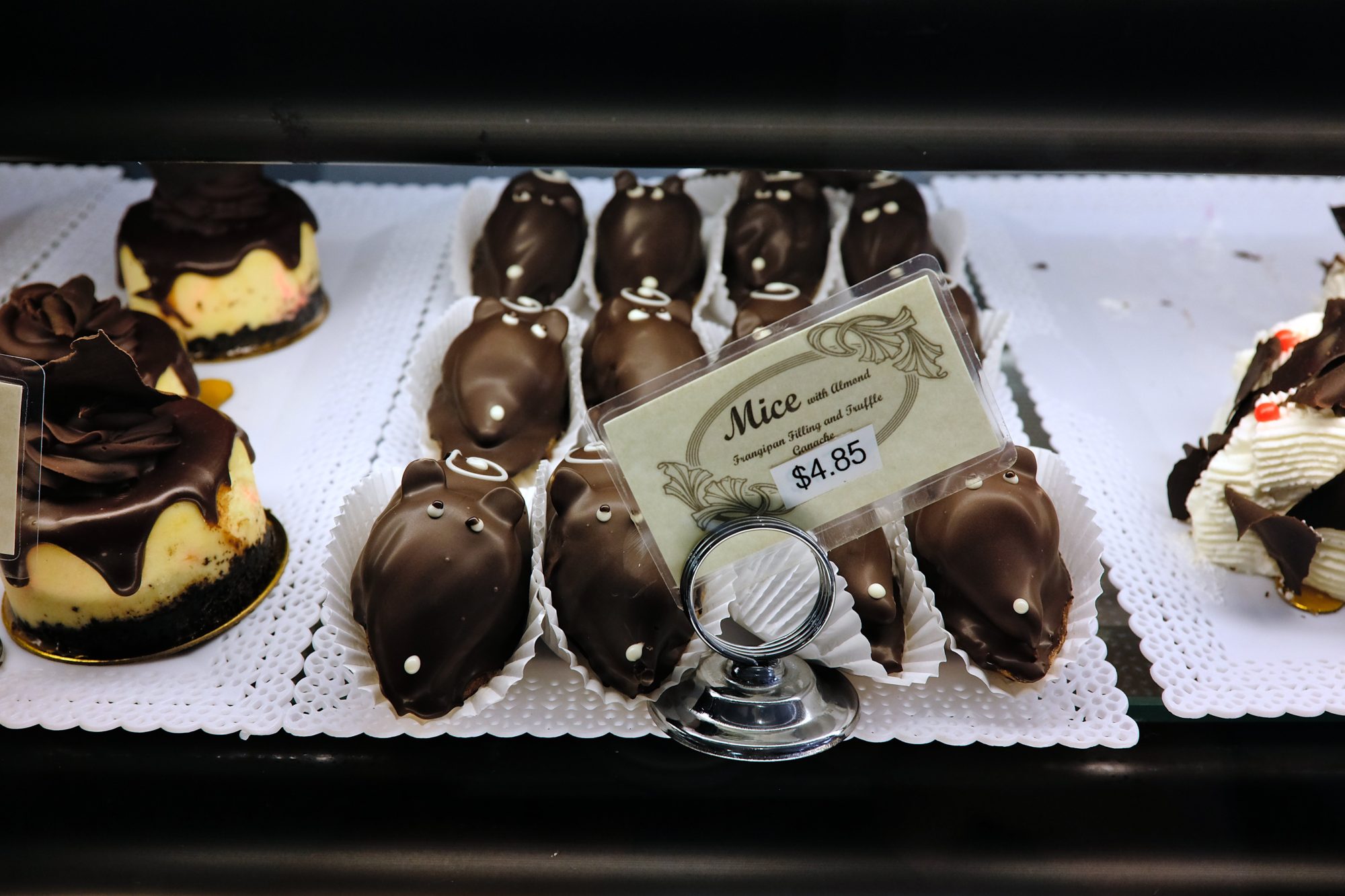 Display of chocolate "mice" at Chocolatier Barrucand
