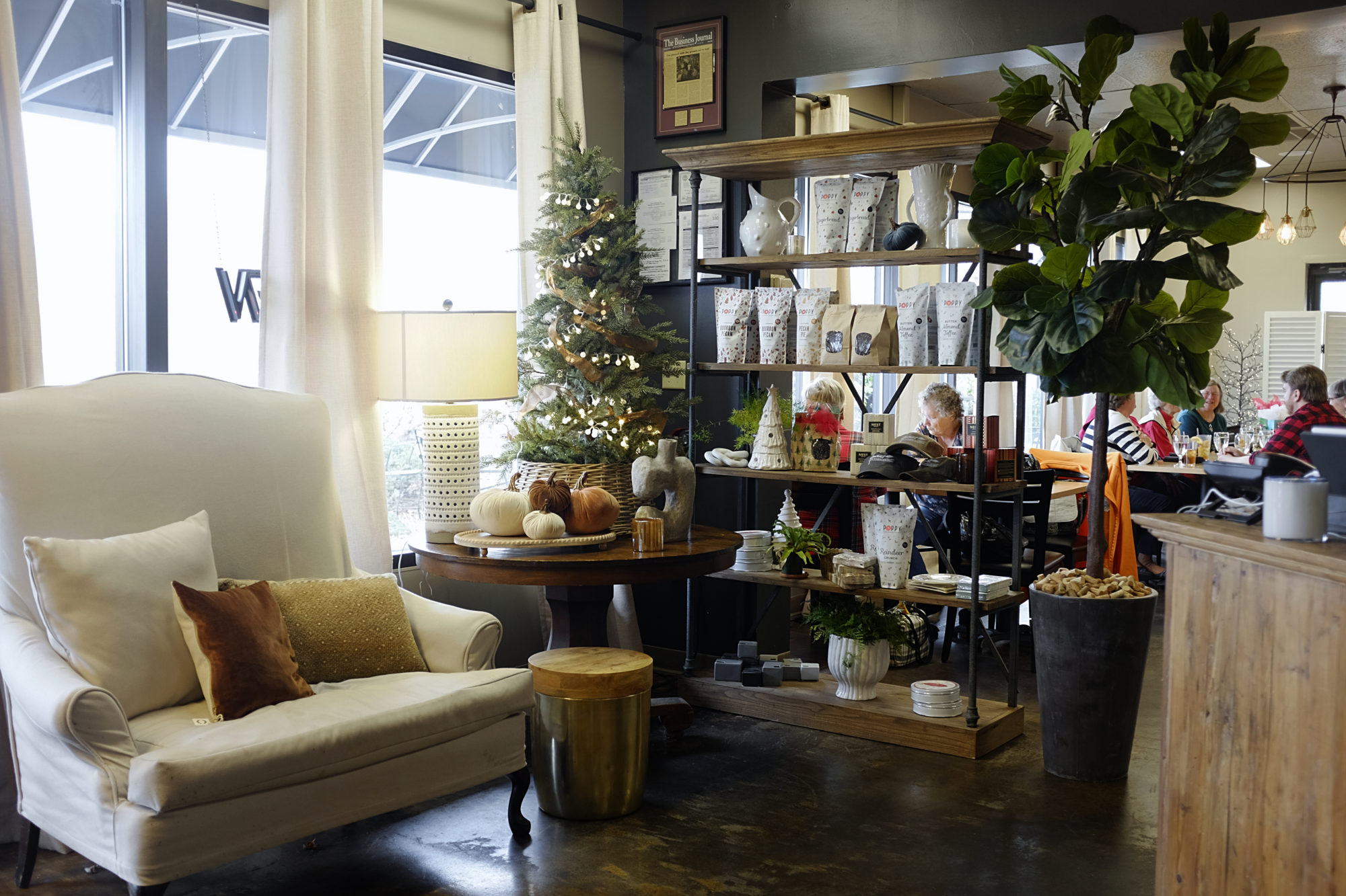 A shelf of local retail products inside Gourmet and Company