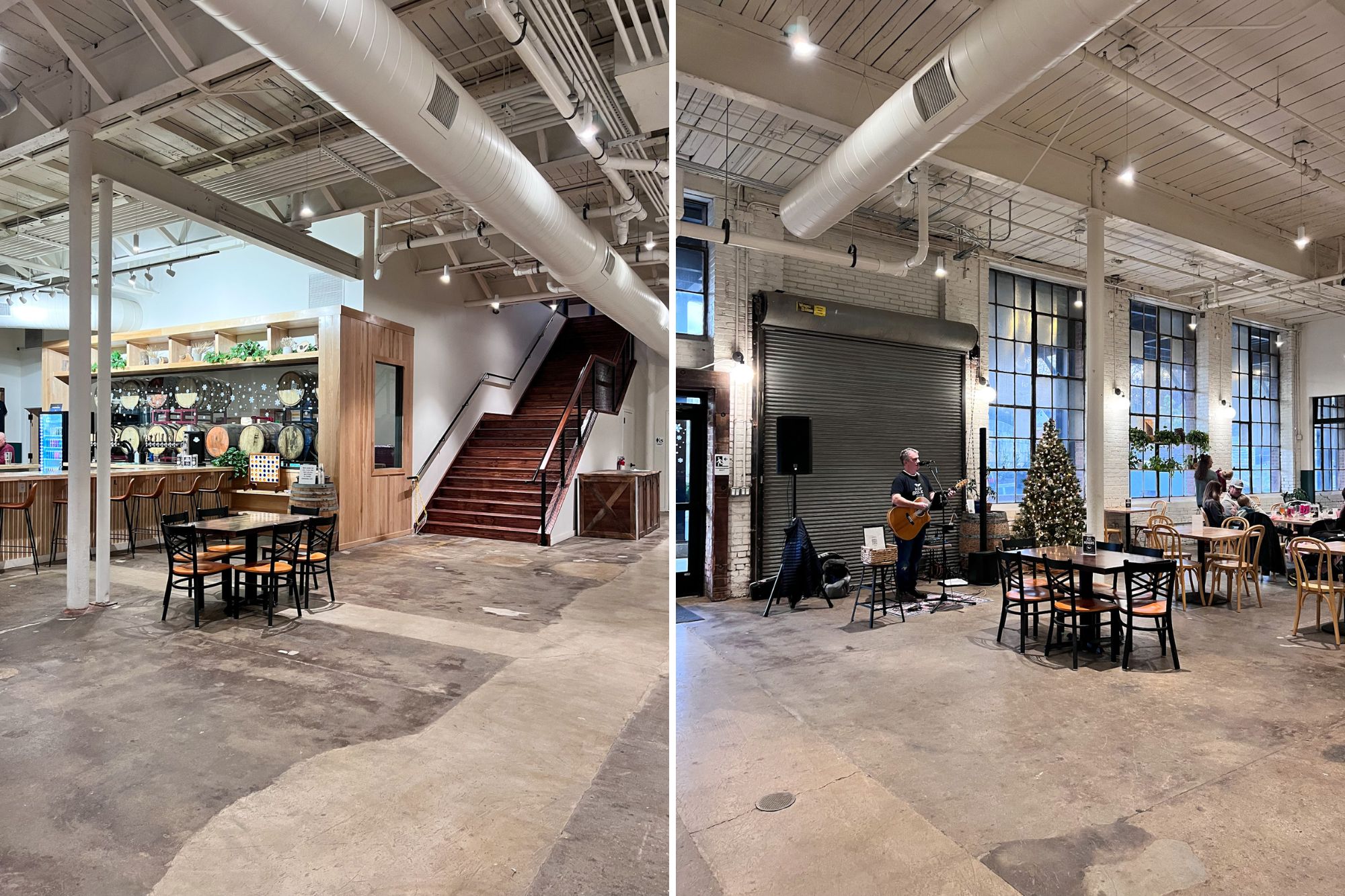 Interior of High Branch Brewing, with a live musician playing guitar