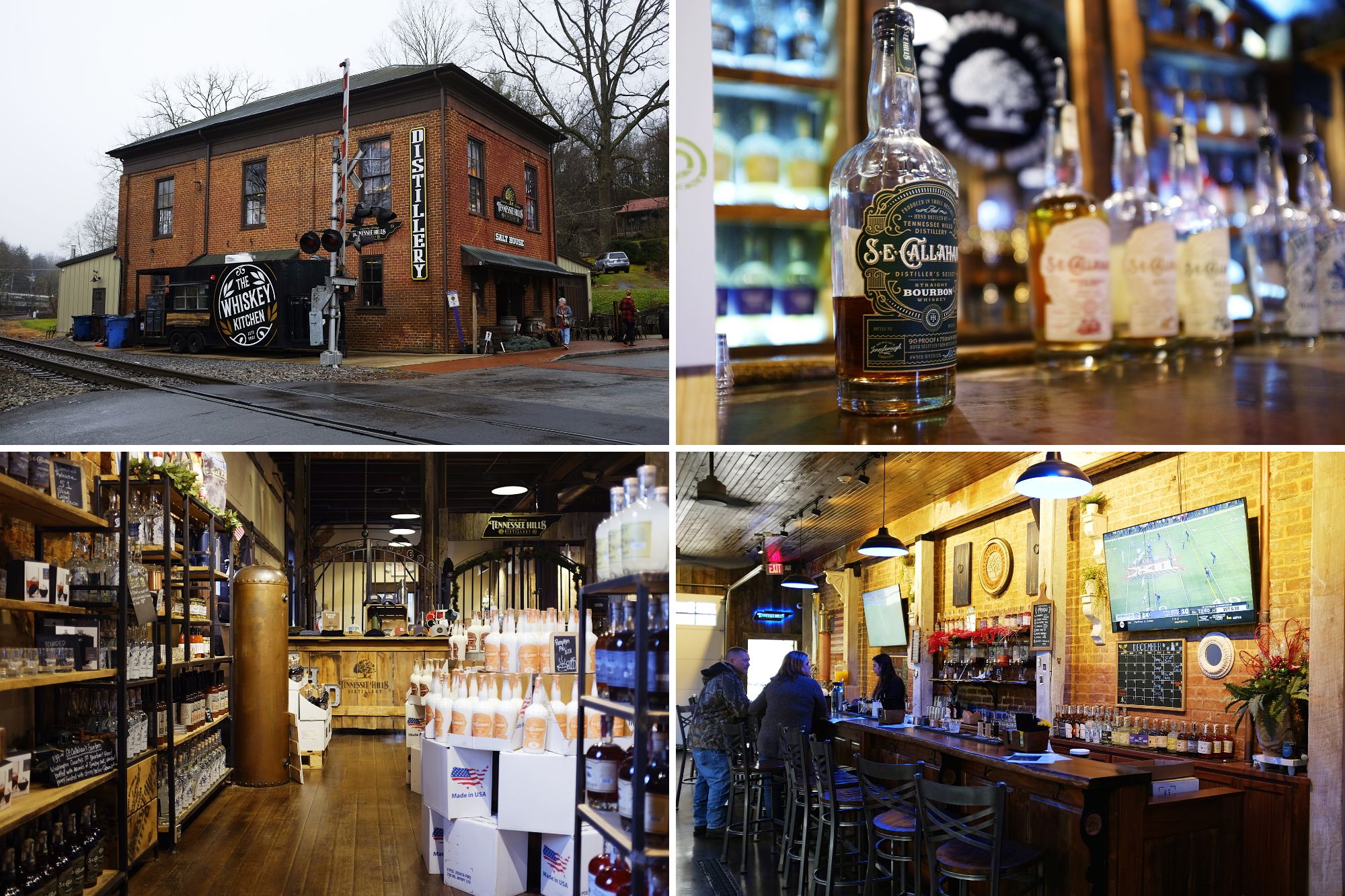 Exterior and tastings of whiskeys at Tennessee Hills