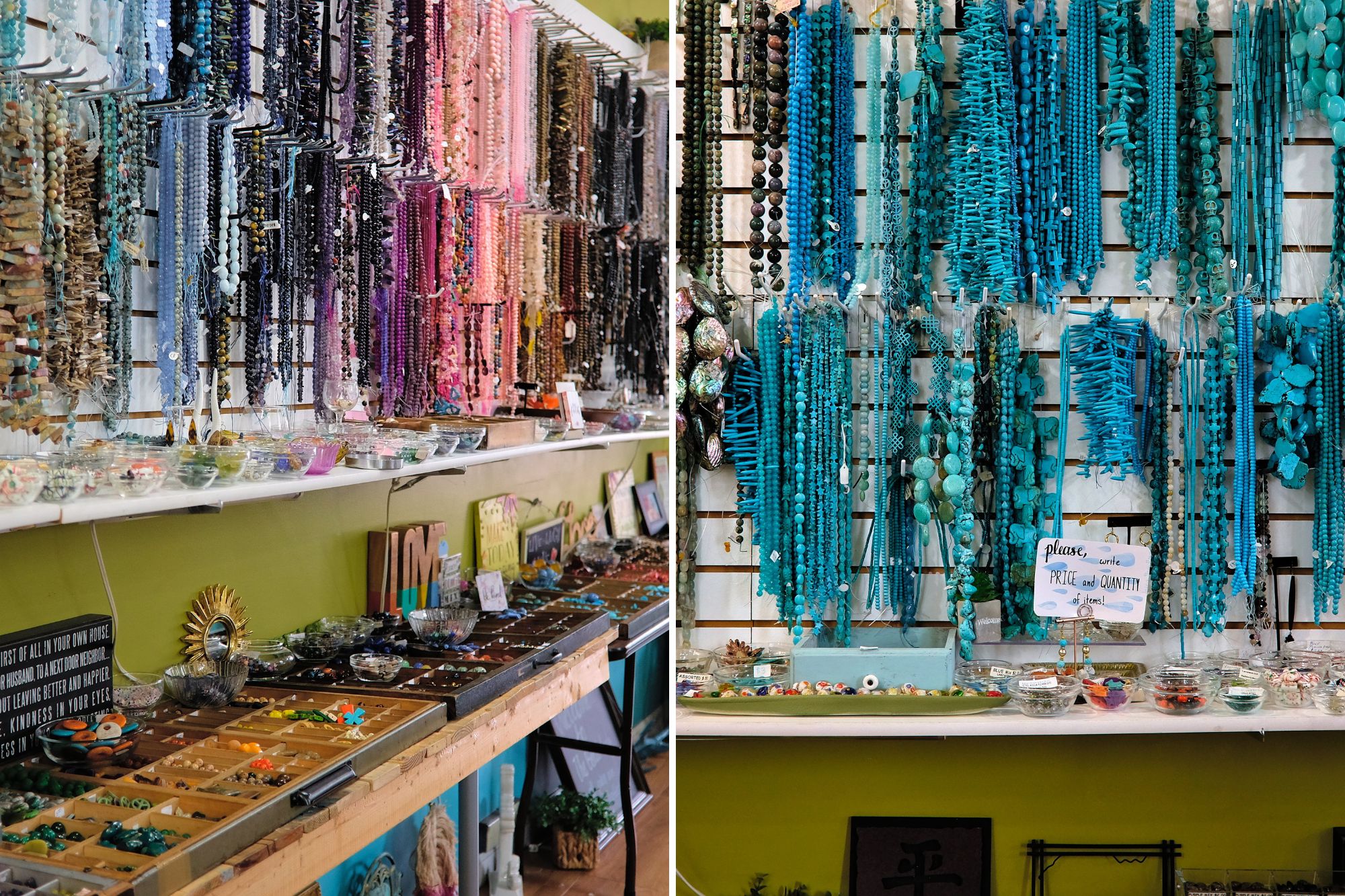 Two images of beads at The Bead Lady in Concord