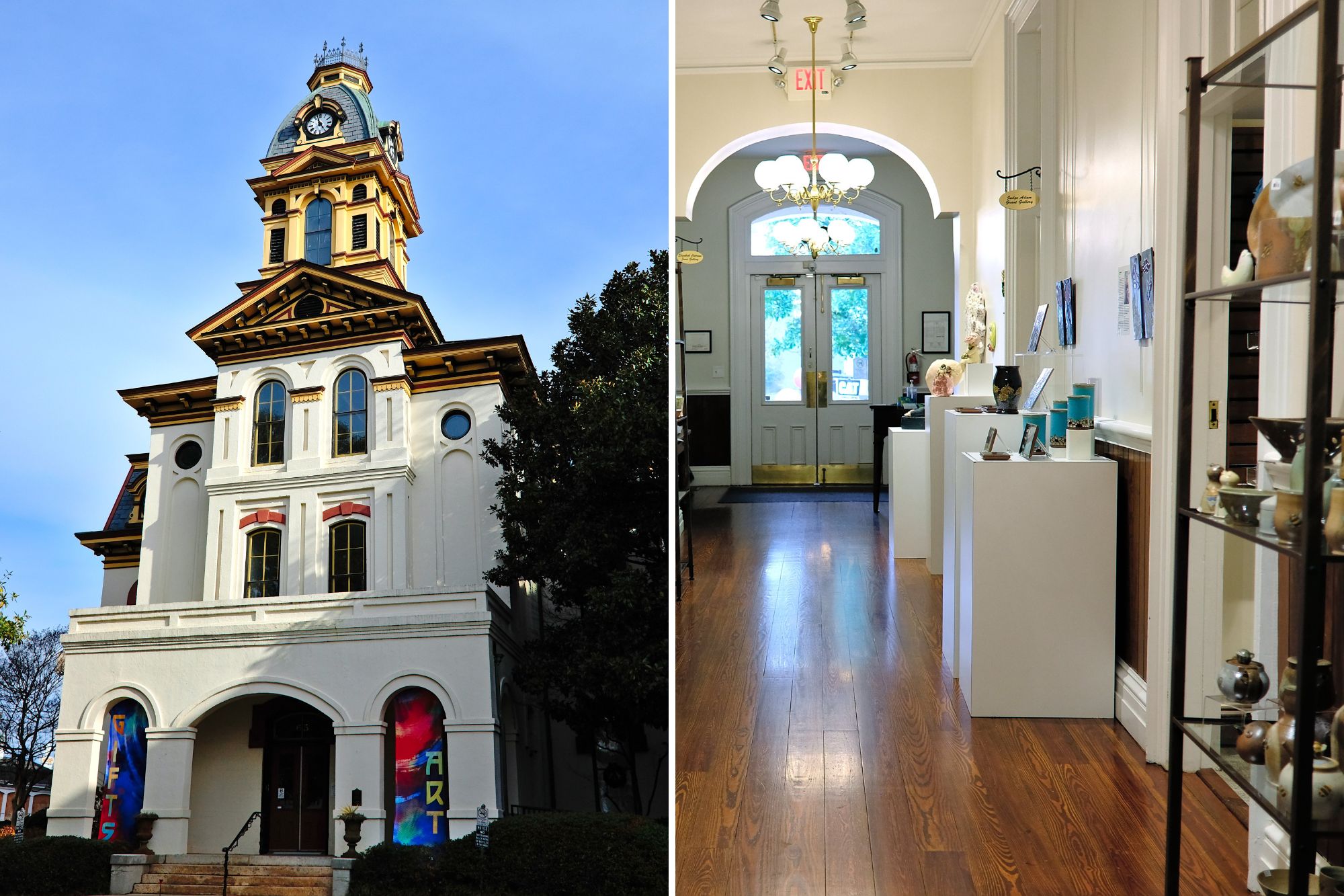 Exterior and Interior of The Galleries at Cabarrus Arts Council