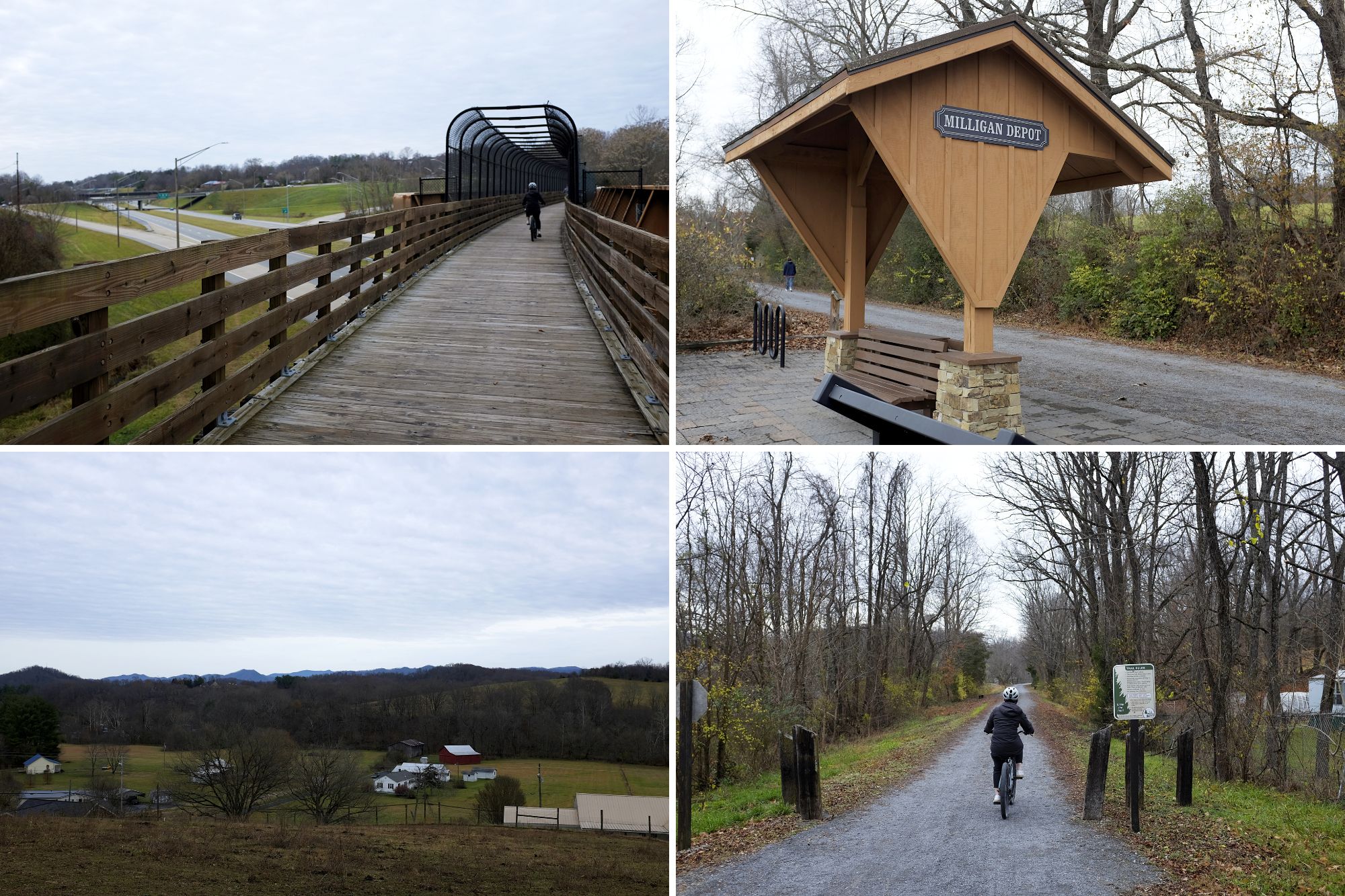 Collage of images along the Tweetsie Trail in Johnson City