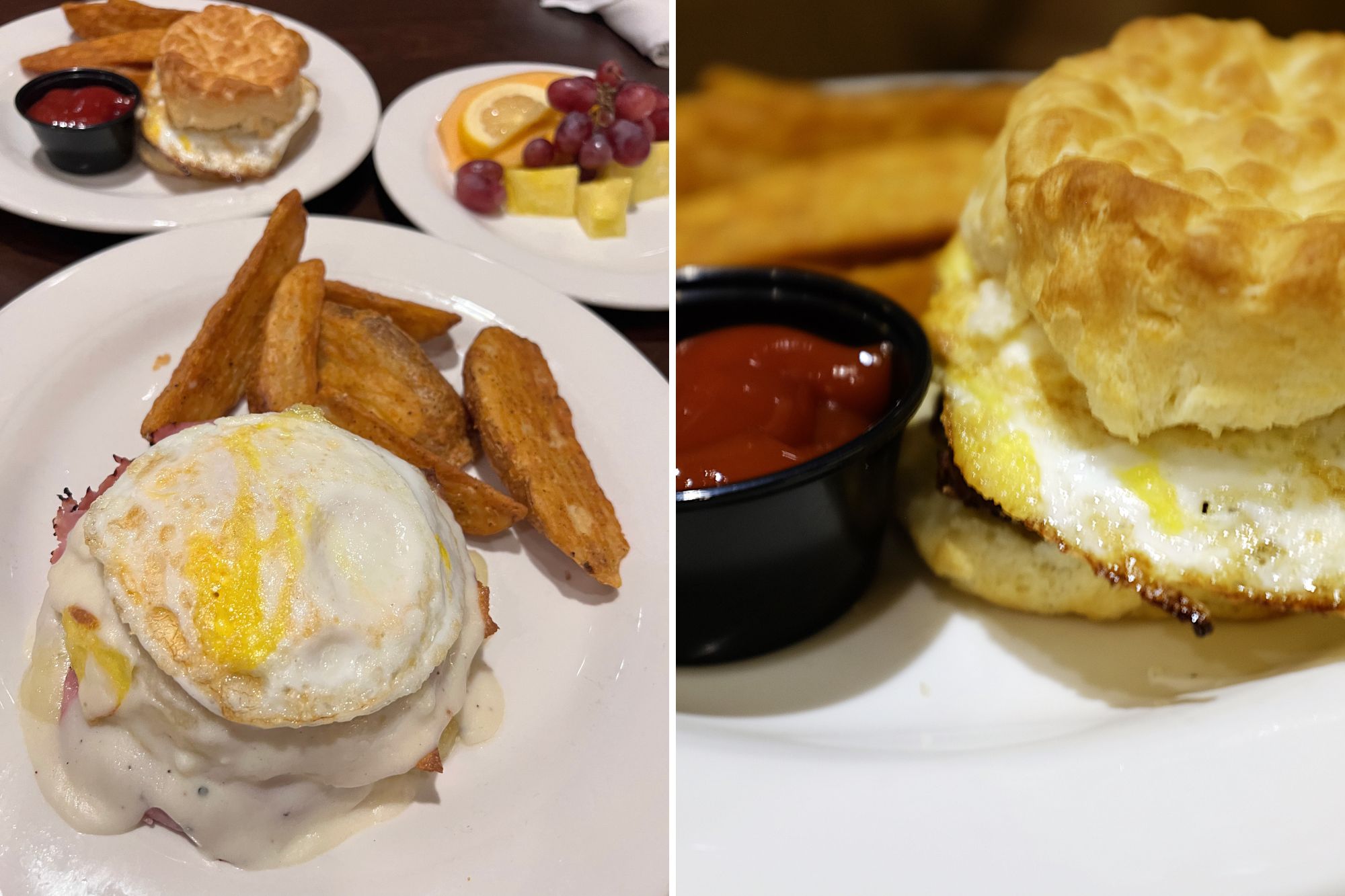 Two breakfast plates at Wellington's Restaurant